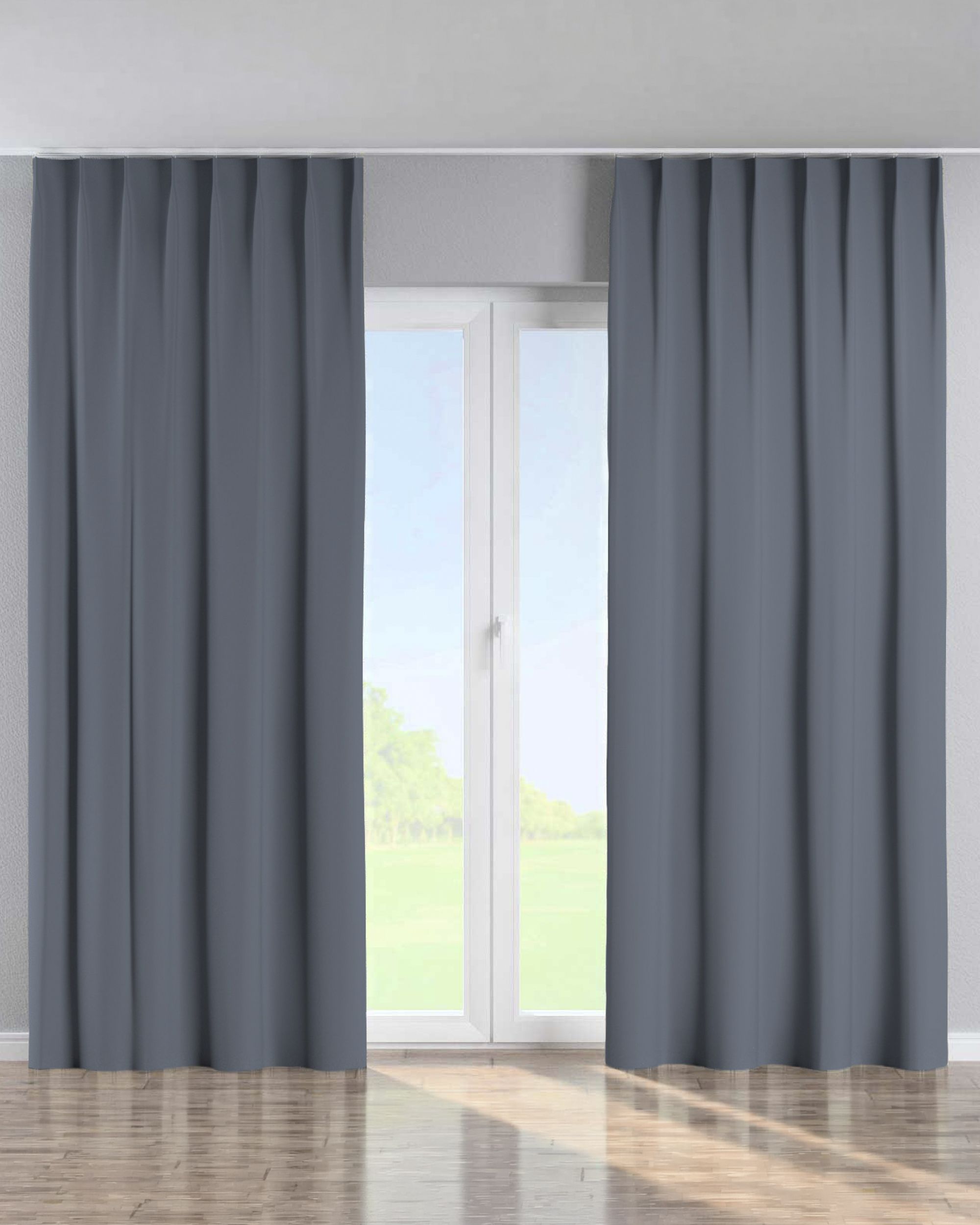 Single pinch pleat curtain product colour grey fabric blackout