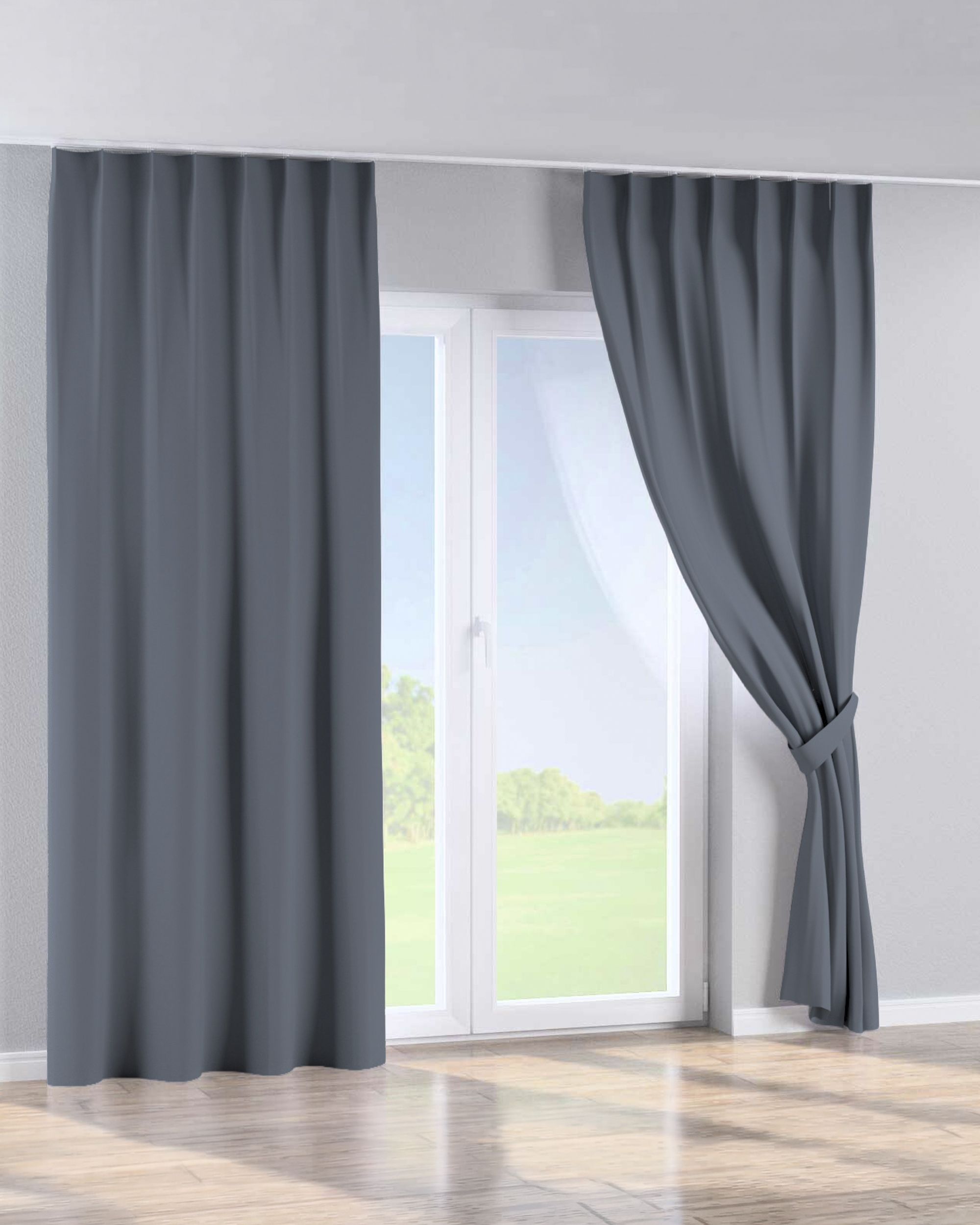 Single pinch pleat curtain product colour grey fabric blackout (hover)