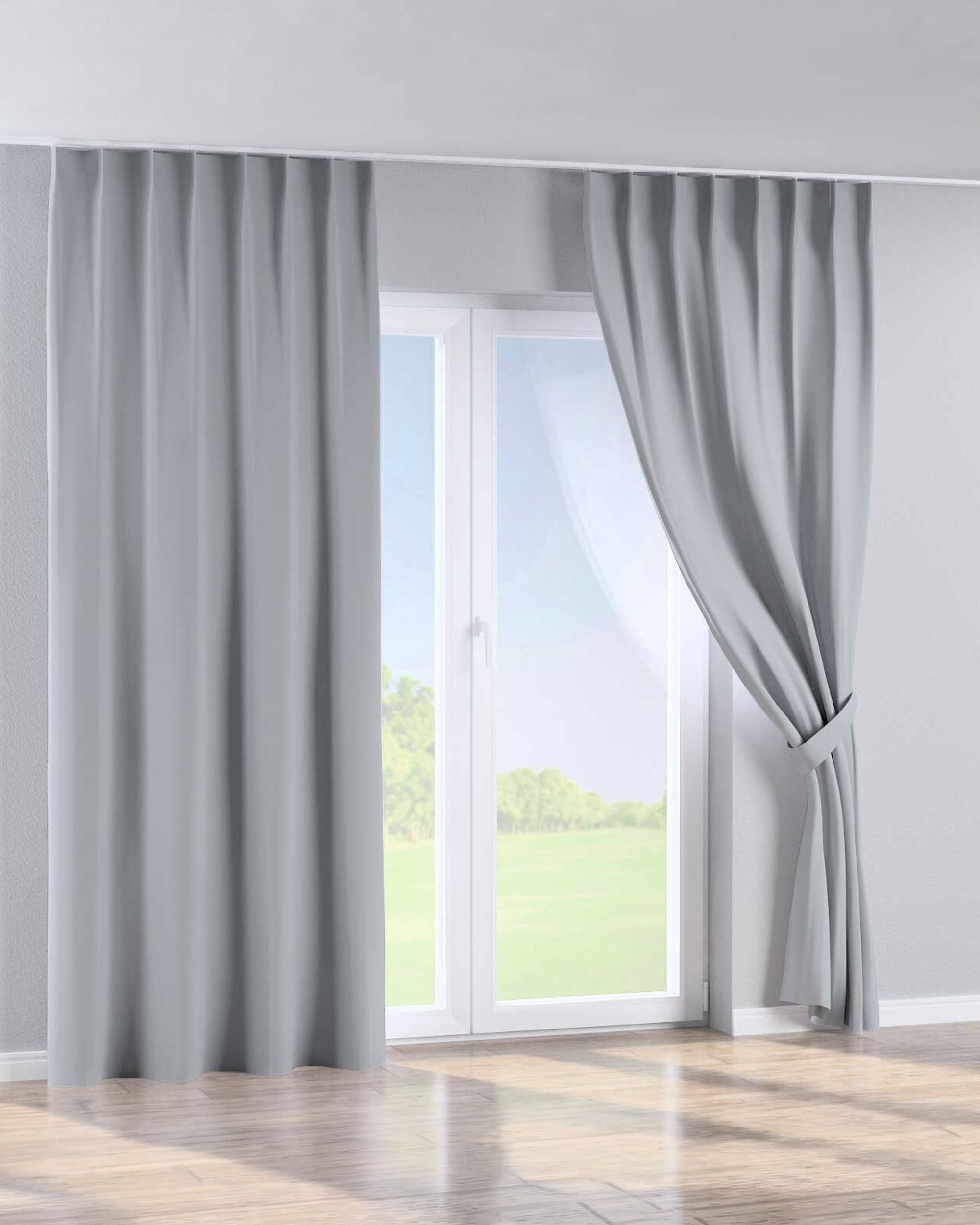 Single pinch pleat curtain product colour grey fabric blackout (hover)