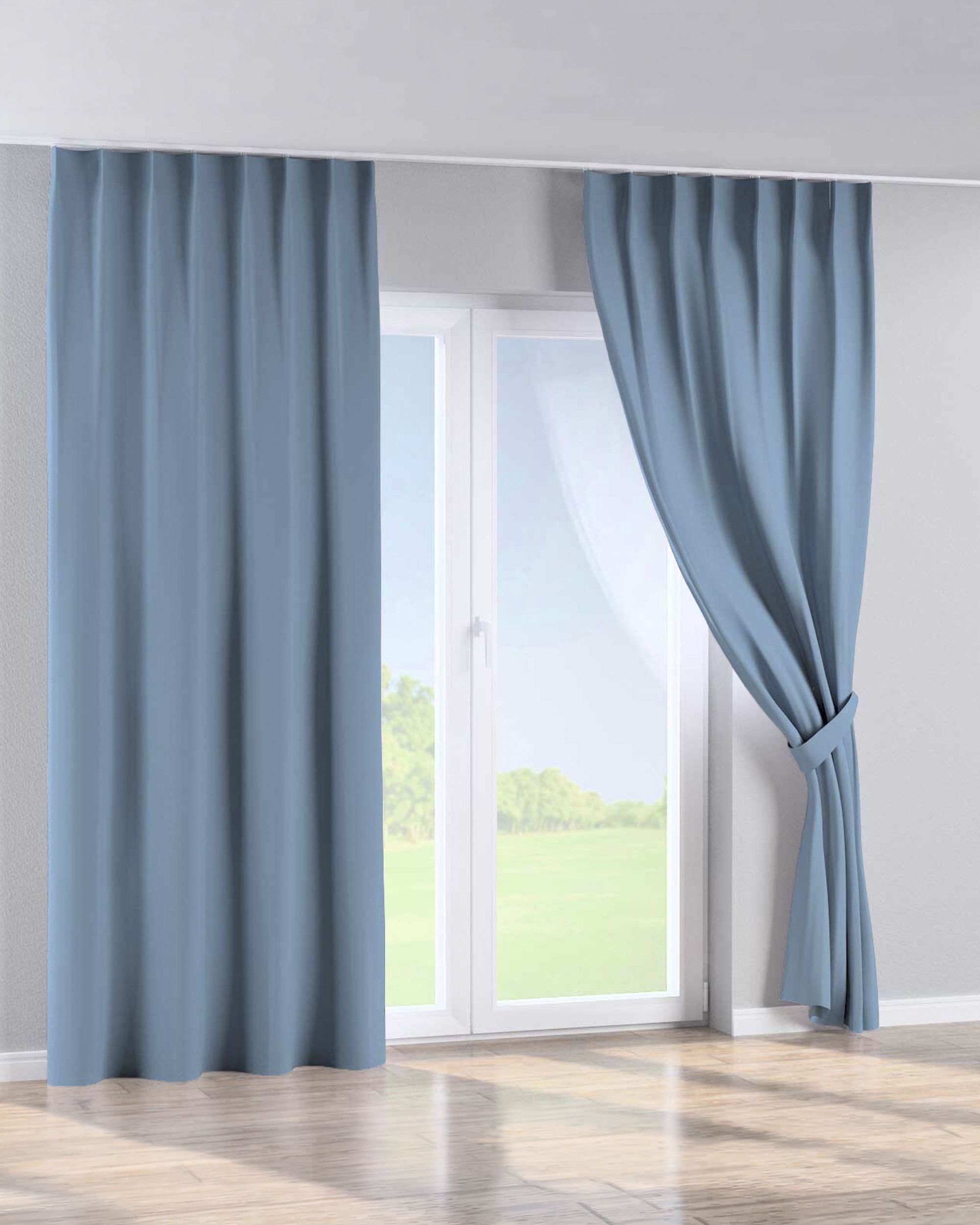 Single pinch pleat curtain product colour blue fabric blackout (hover)