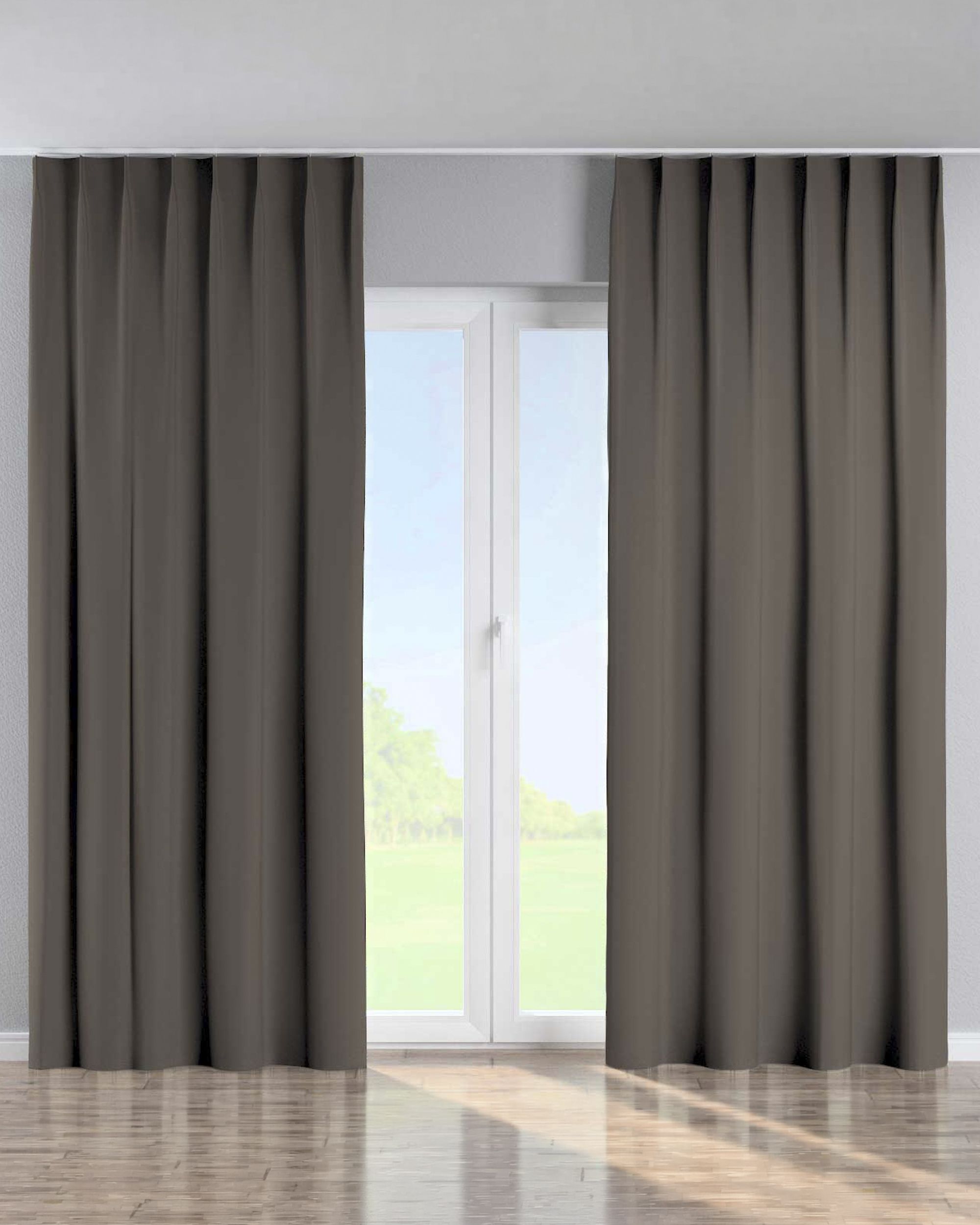 Single pinch pleat curtain product colour brown fabric blackout