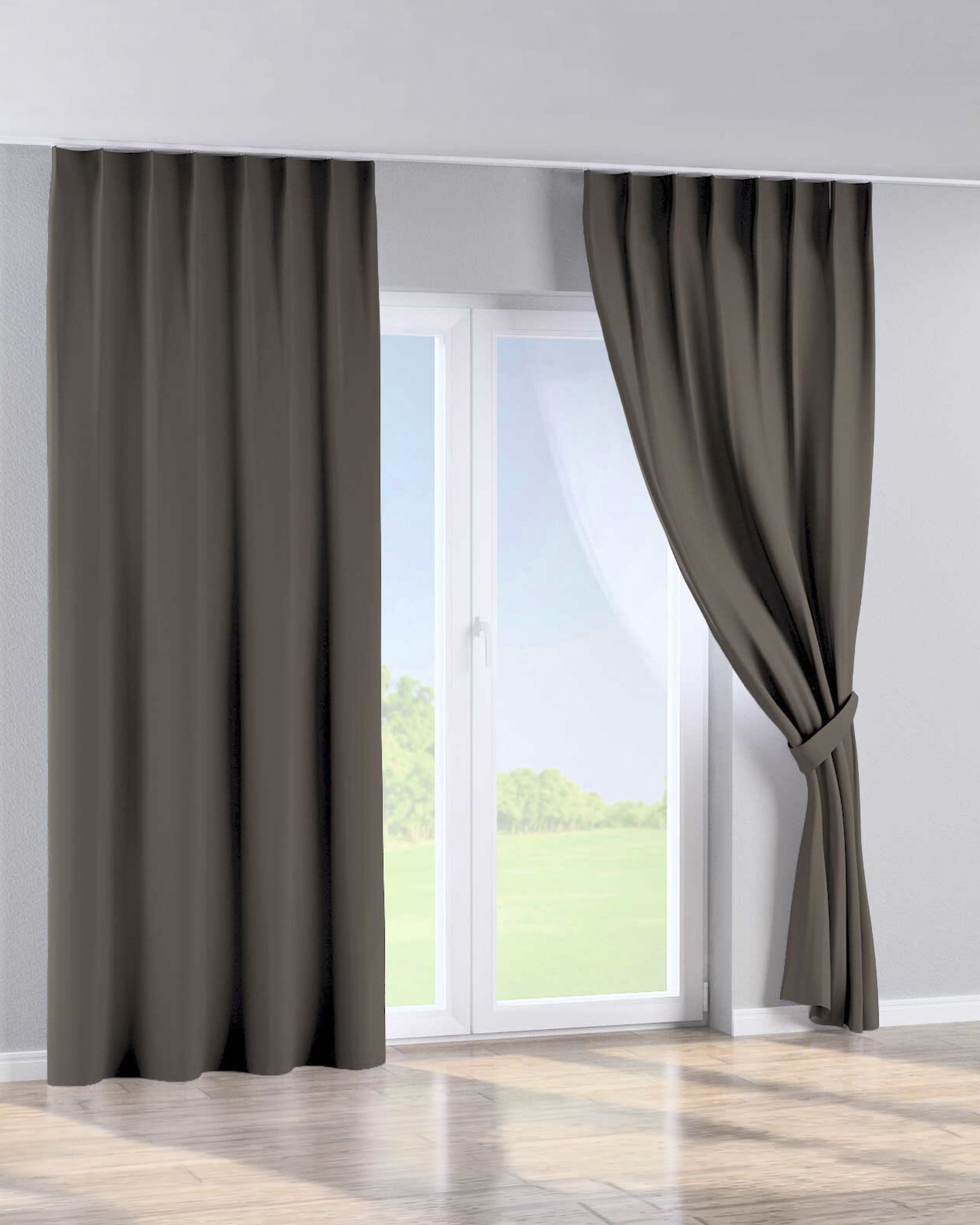 Single pinch pleat curtain product colour brown fabric blackout (hover)