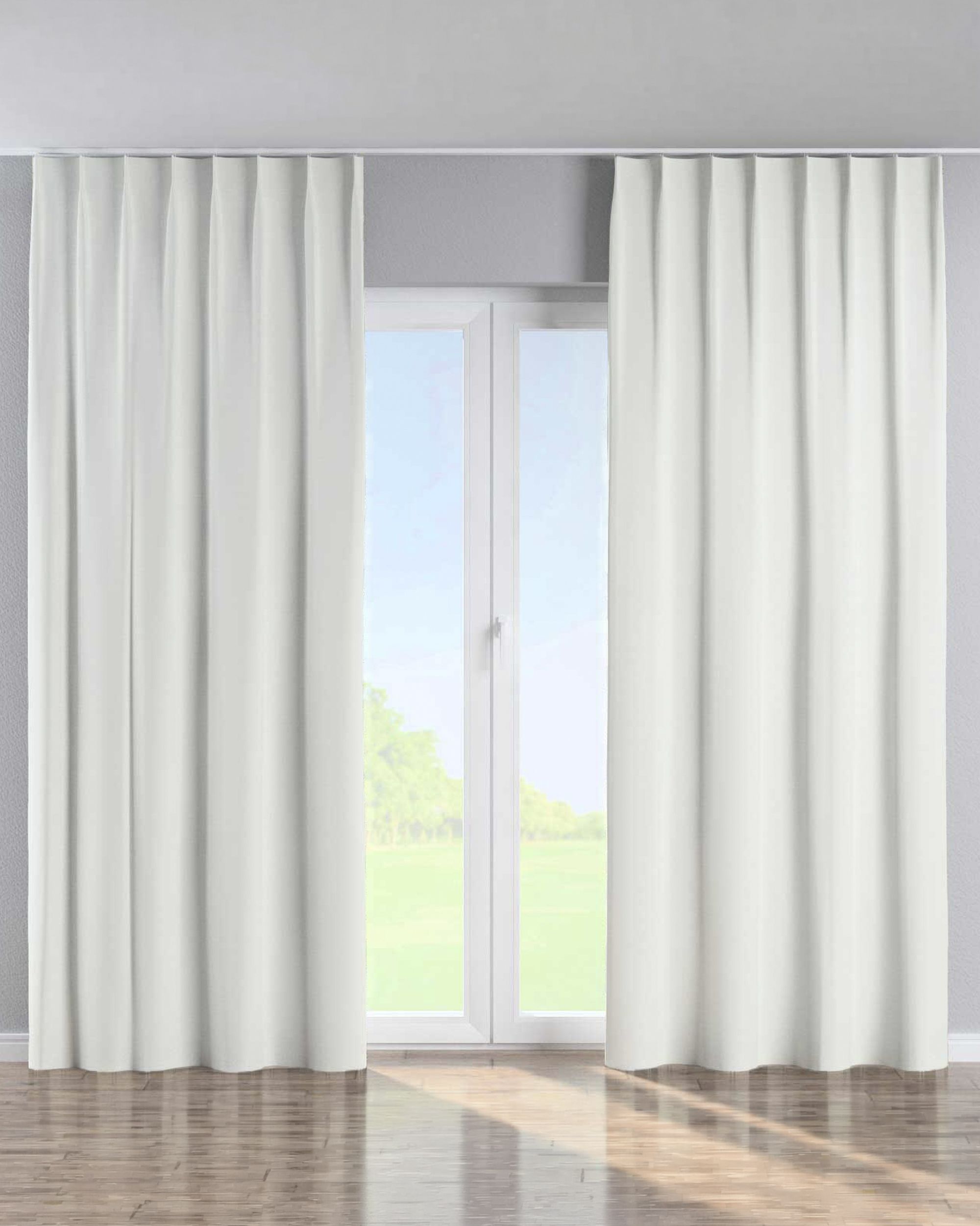 Single pinch pleat curtain product colour white fabric structured, blackout