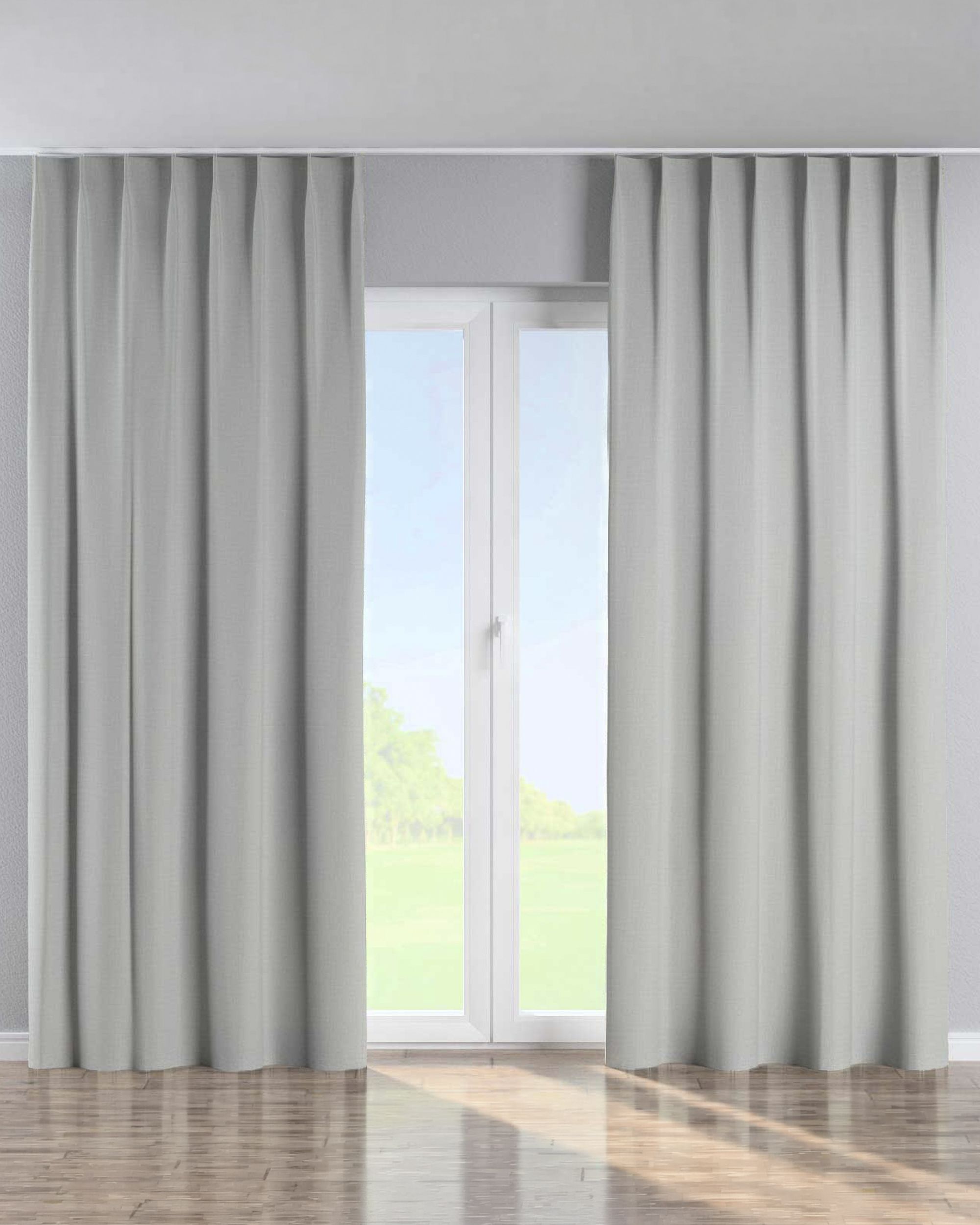 Single pinch pleat curtain product colour grey fabric structured, blackout