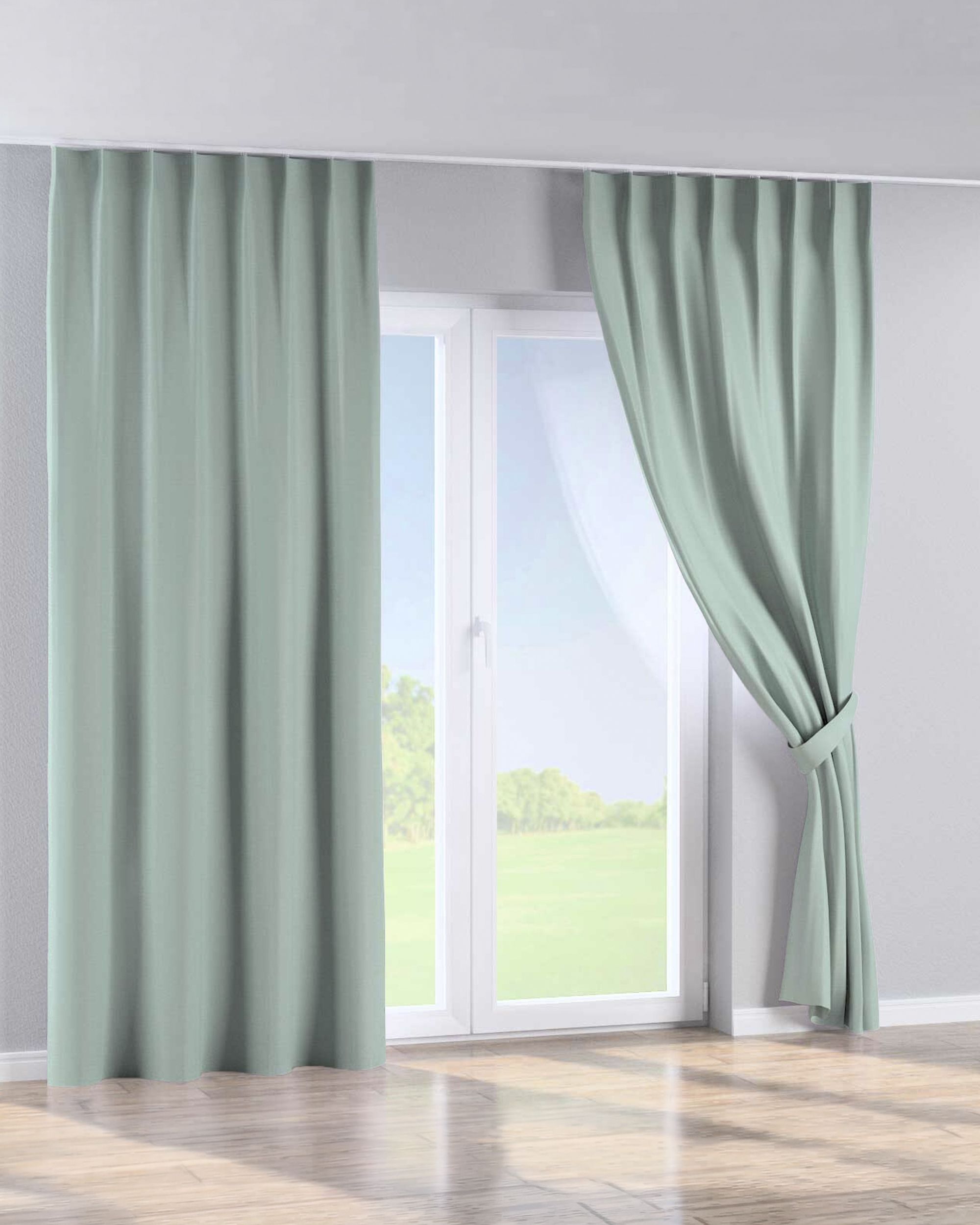 Single pinch pleat curtain product colour green fabric structured, blackout (hover)