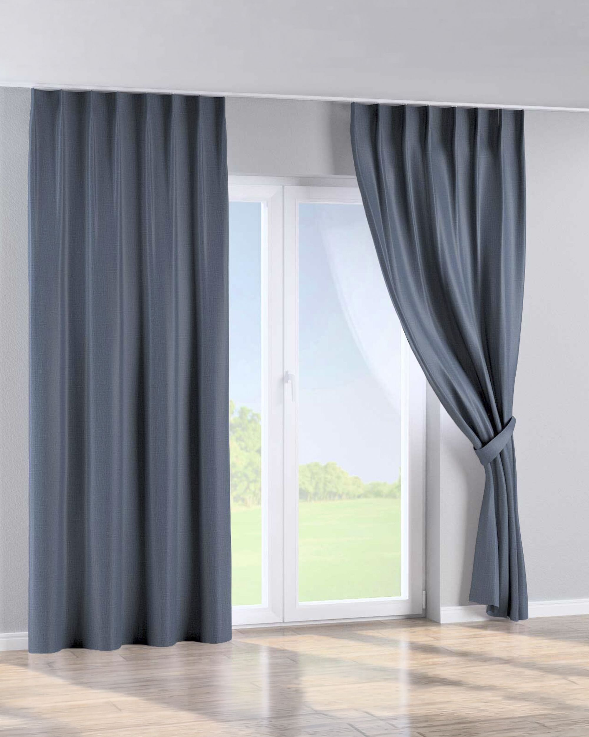 Single pinch pleat curtain product colour blue fabric structured, blackout (hover)