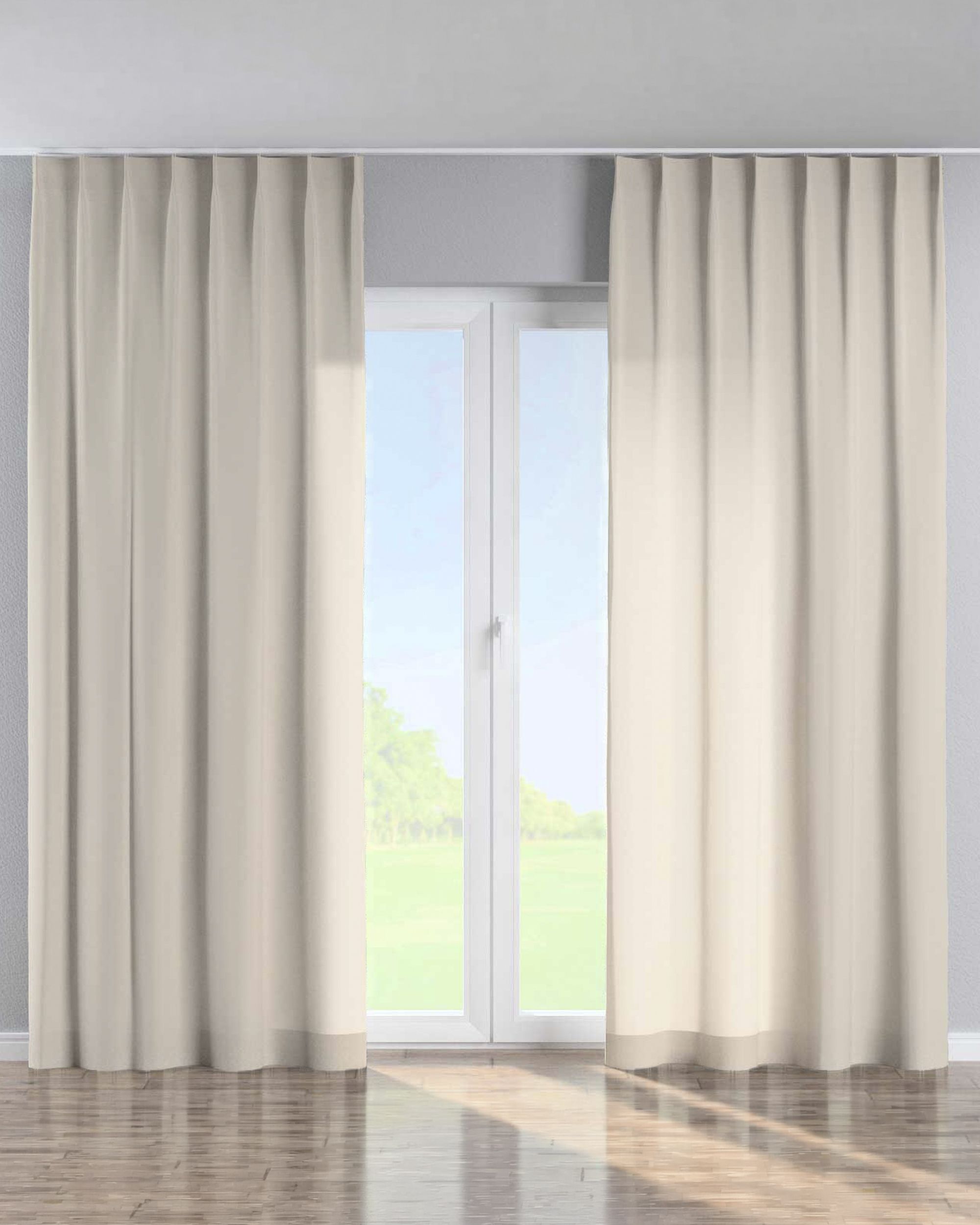 Single pinch pleat curtain product colour beige fabric semi-sheer, structured