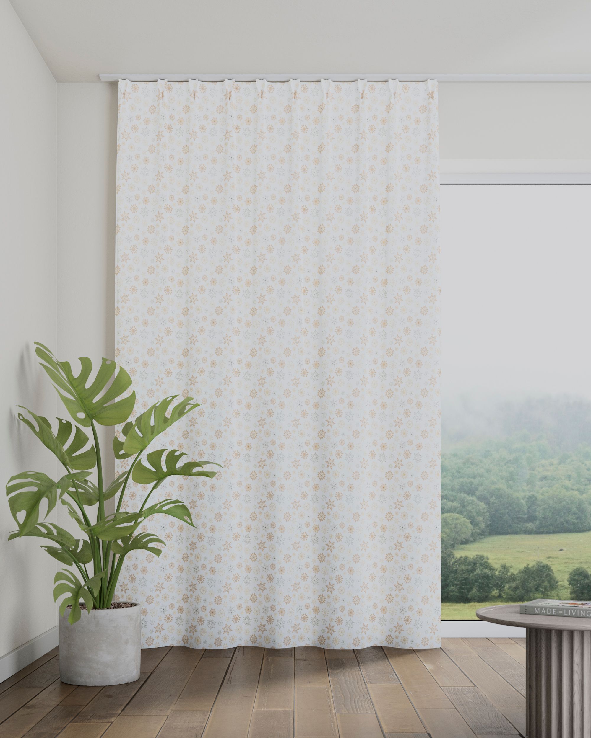 Single pinch pleat curtain product colour white fabric patterned