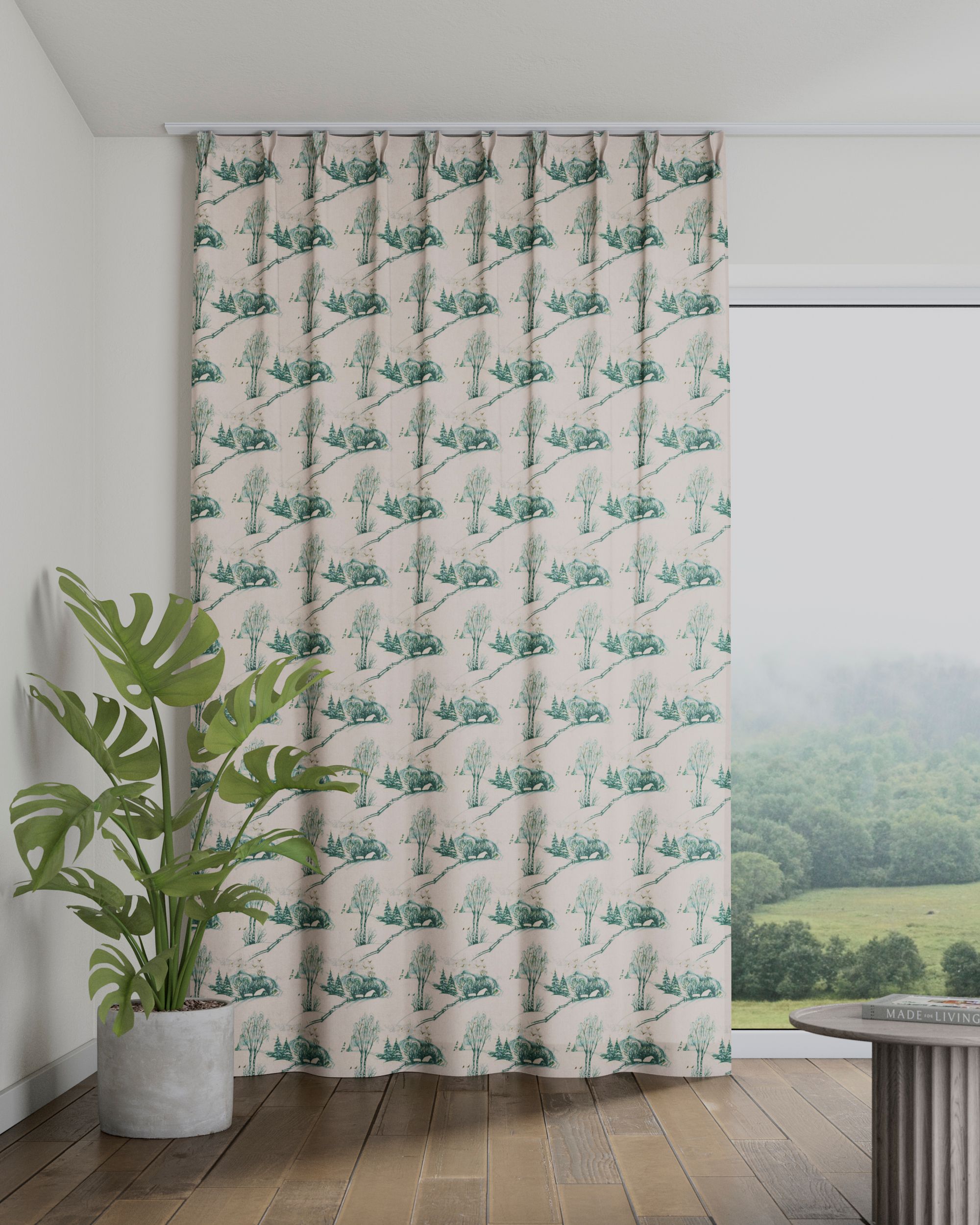 Single pinch pleat curtain product colour white fabric patterned
