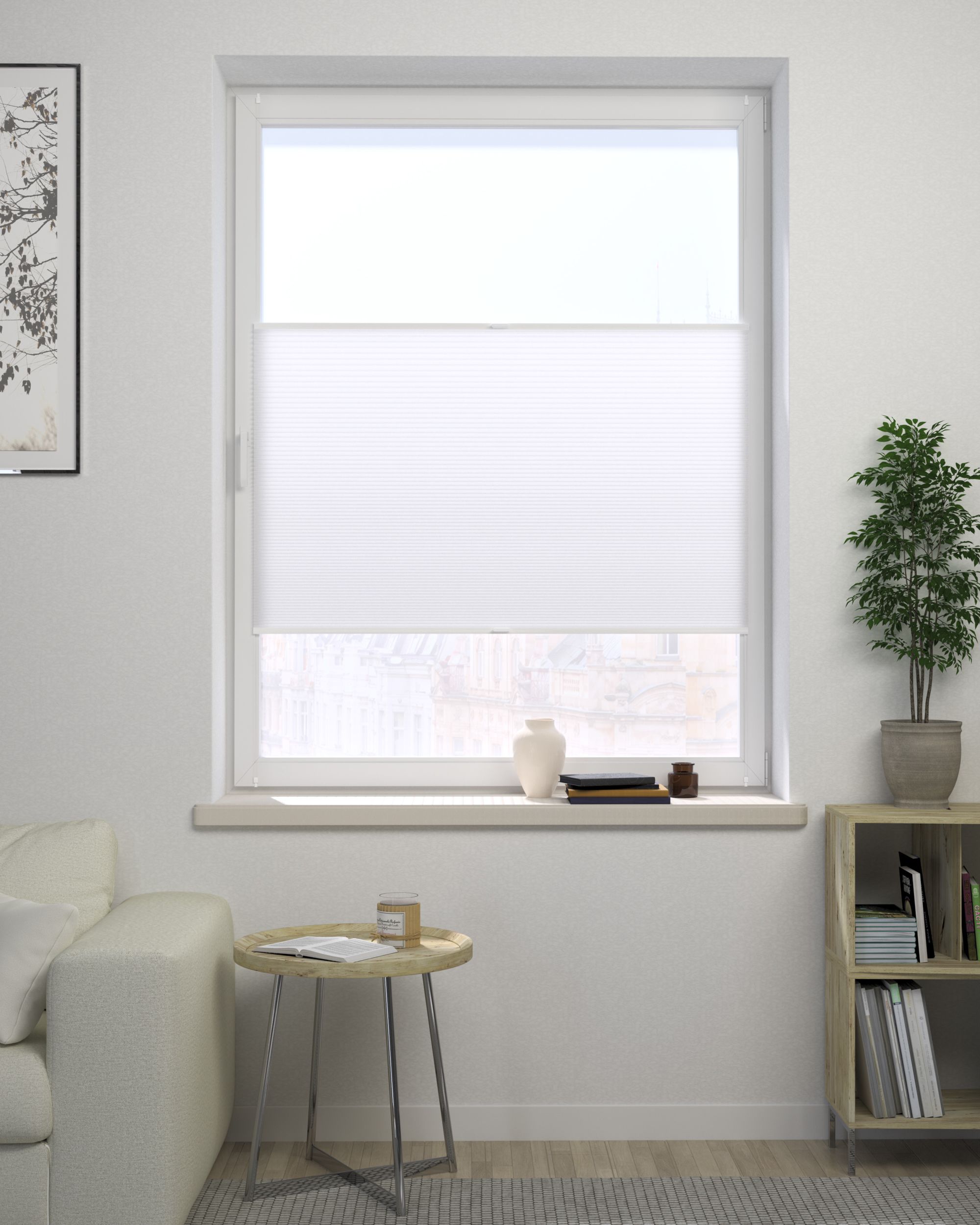 Made-to-measure Honeycomb Pleated Blind product colour white fabric semi-sheer (hover)
