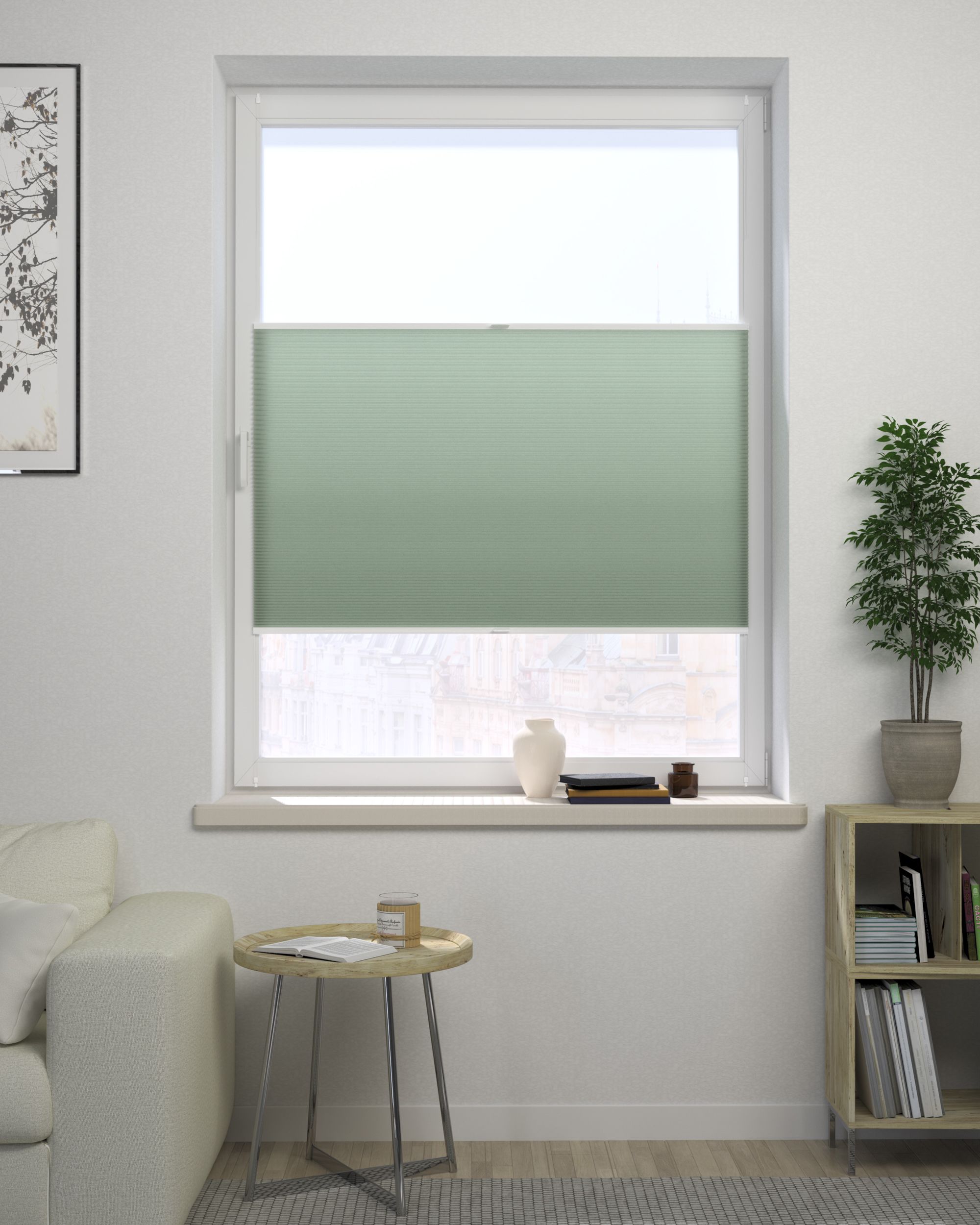 Made-to-measure Honeycomb Pleated Blind product colour green fabric semi-sheer (hover)