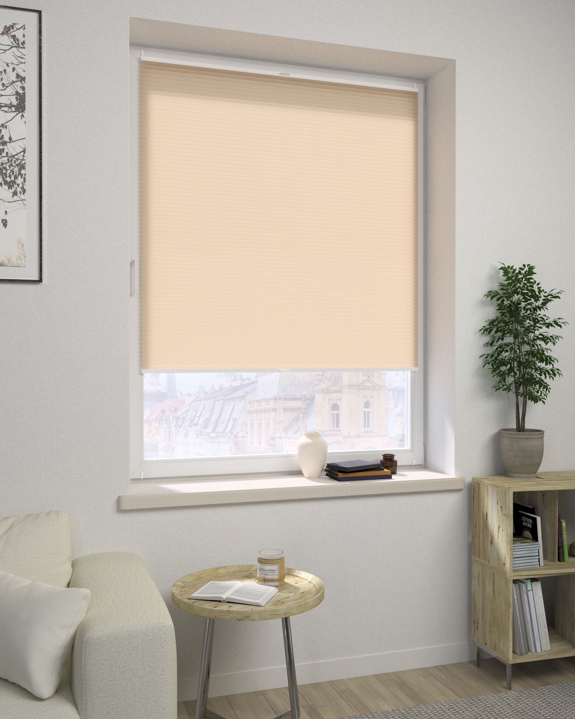 Made-to-measure Honeycomb Pleated Blind product colour beige fabric semi-sheer