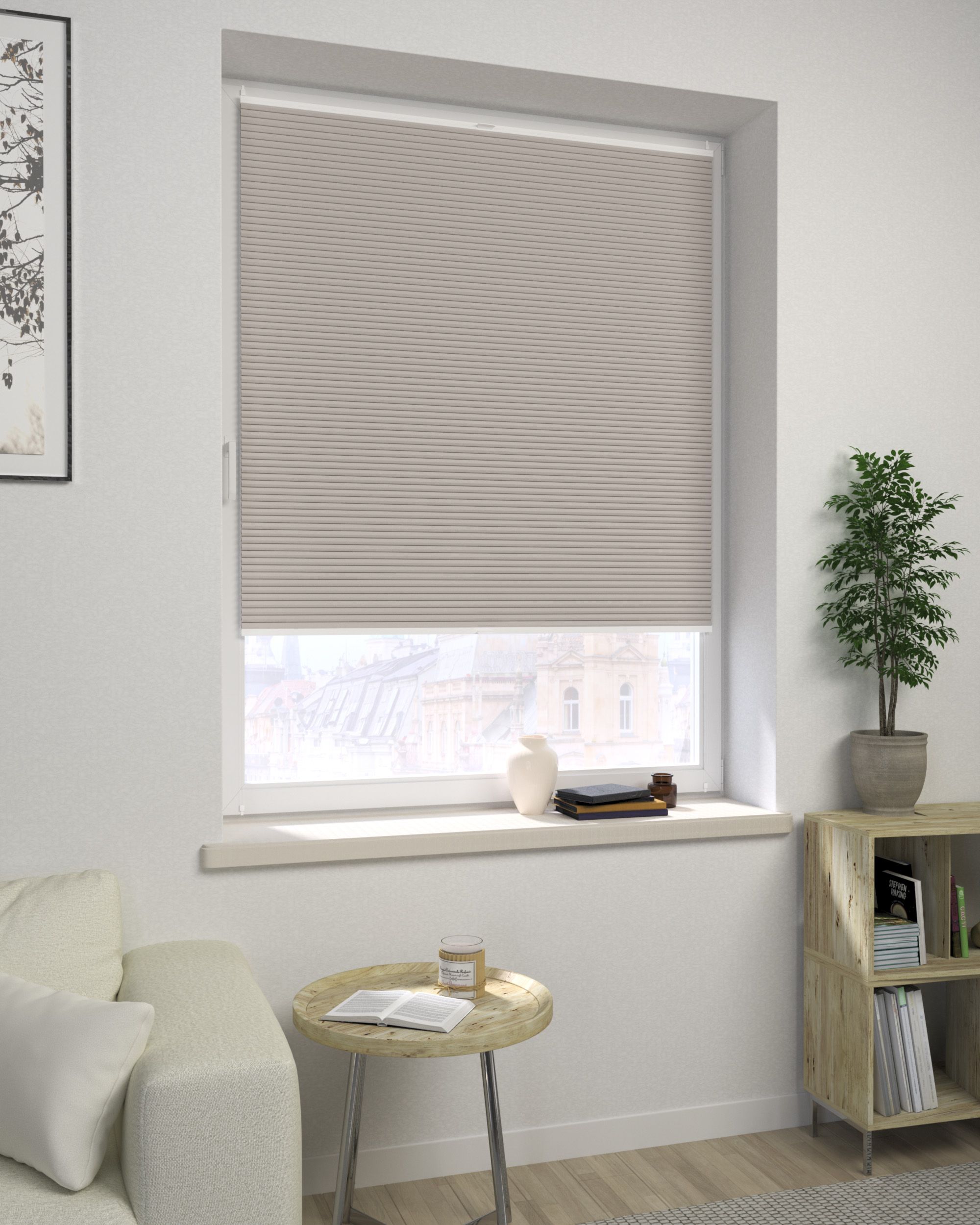 Made-to-measure Honeycomb Pleated Blind product colour beige fabric reflective, blackout