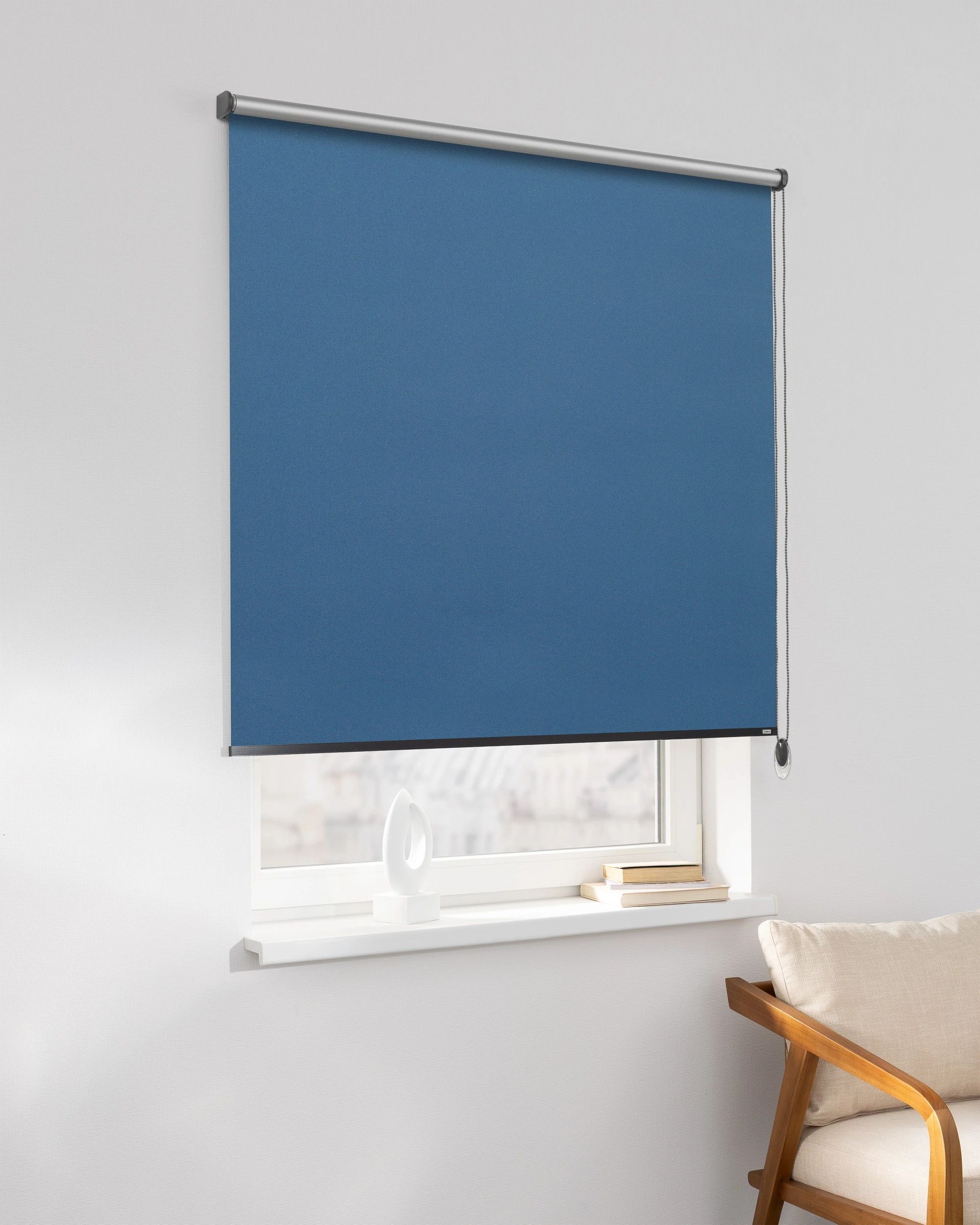 Classic Roller Blind product colour navy blue fabric reflective, blackout