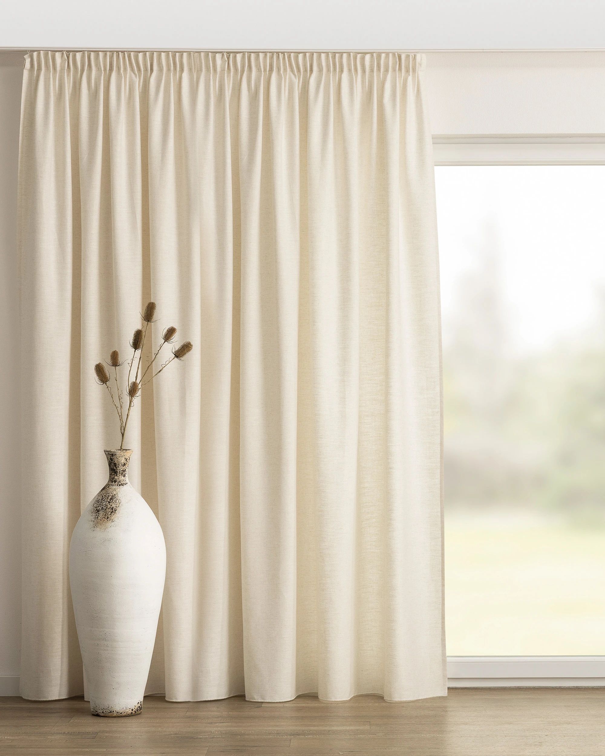 Pencil pleat curtain product colour cream fabric structured