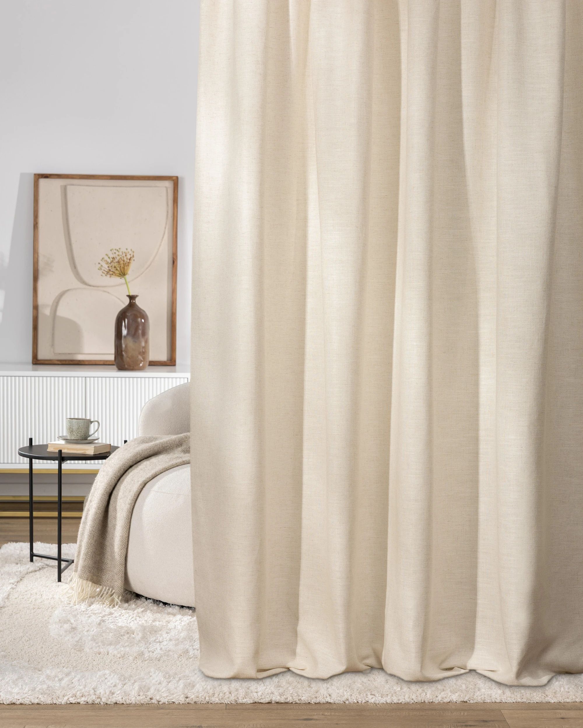 Pencil pleat curtain product colour cream fabric structured (hover)