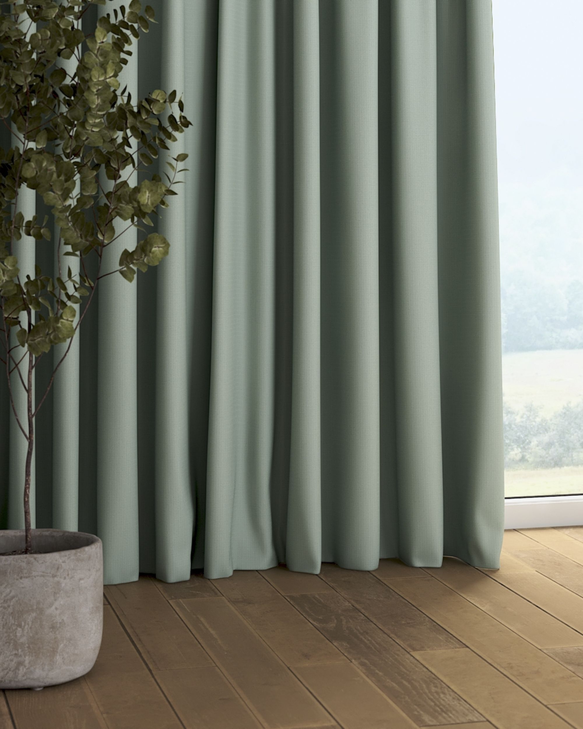 Pencil pleat curtain product colour green fabric structured, blackout (hover)