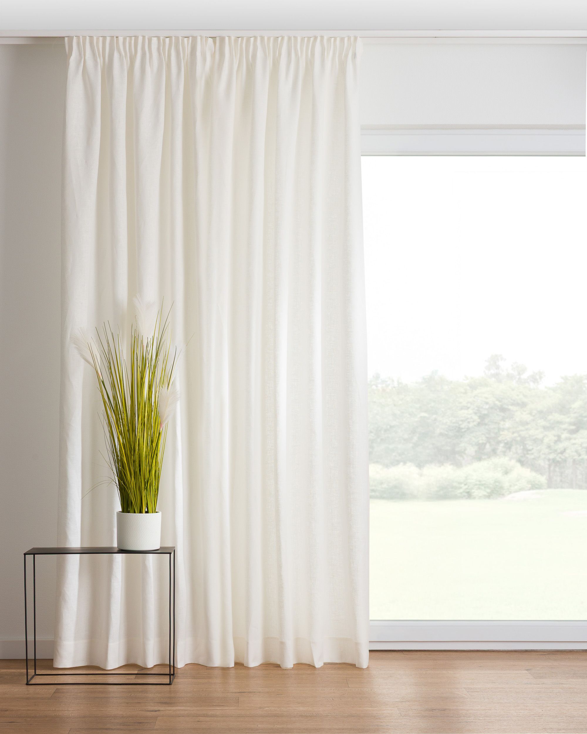 Pencil pleat curtain product colour white fabric semi-sheer, structured, linen