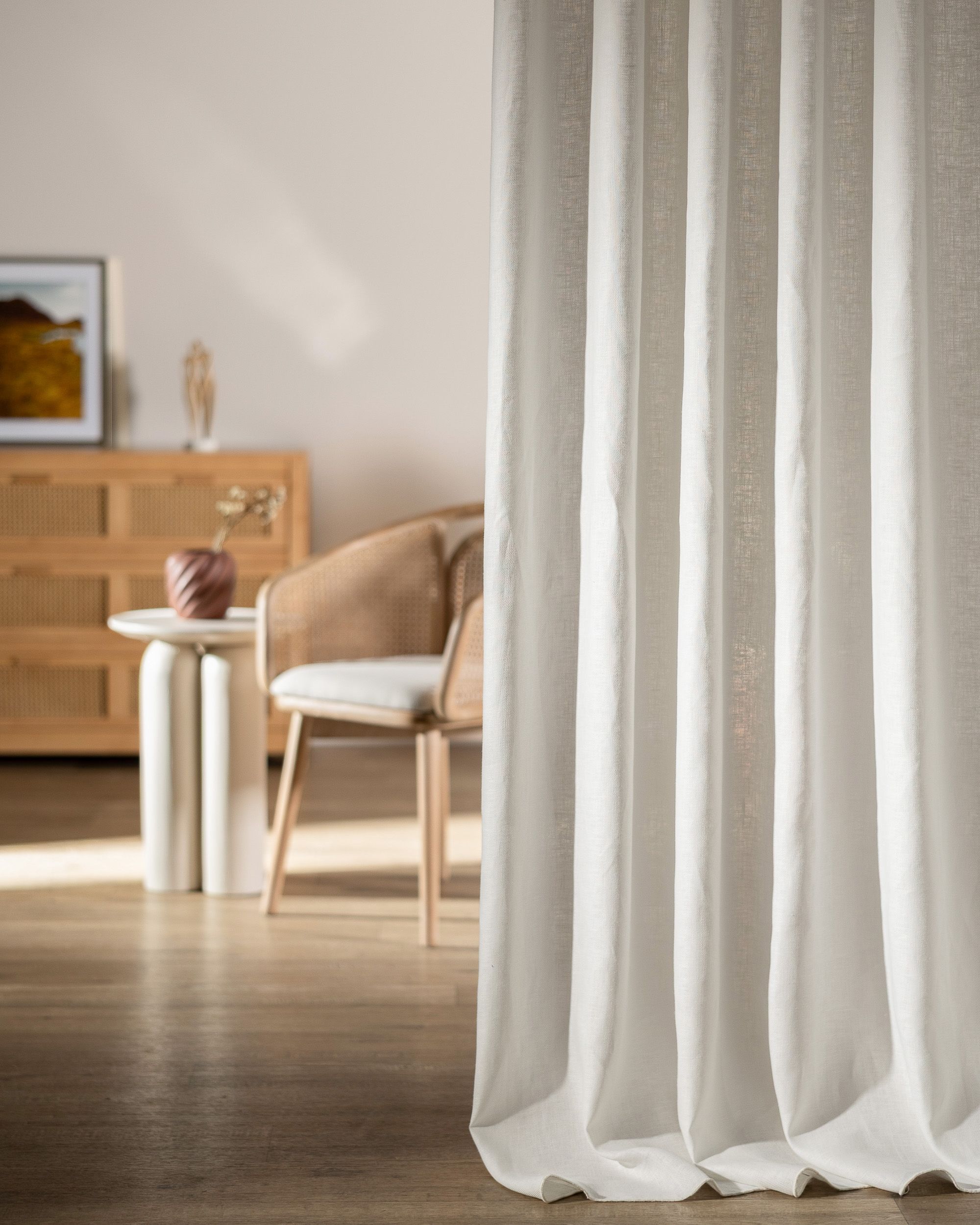 Pencil pleat curtain product colour white fabric semi-sheer, structured, linen (hover)
