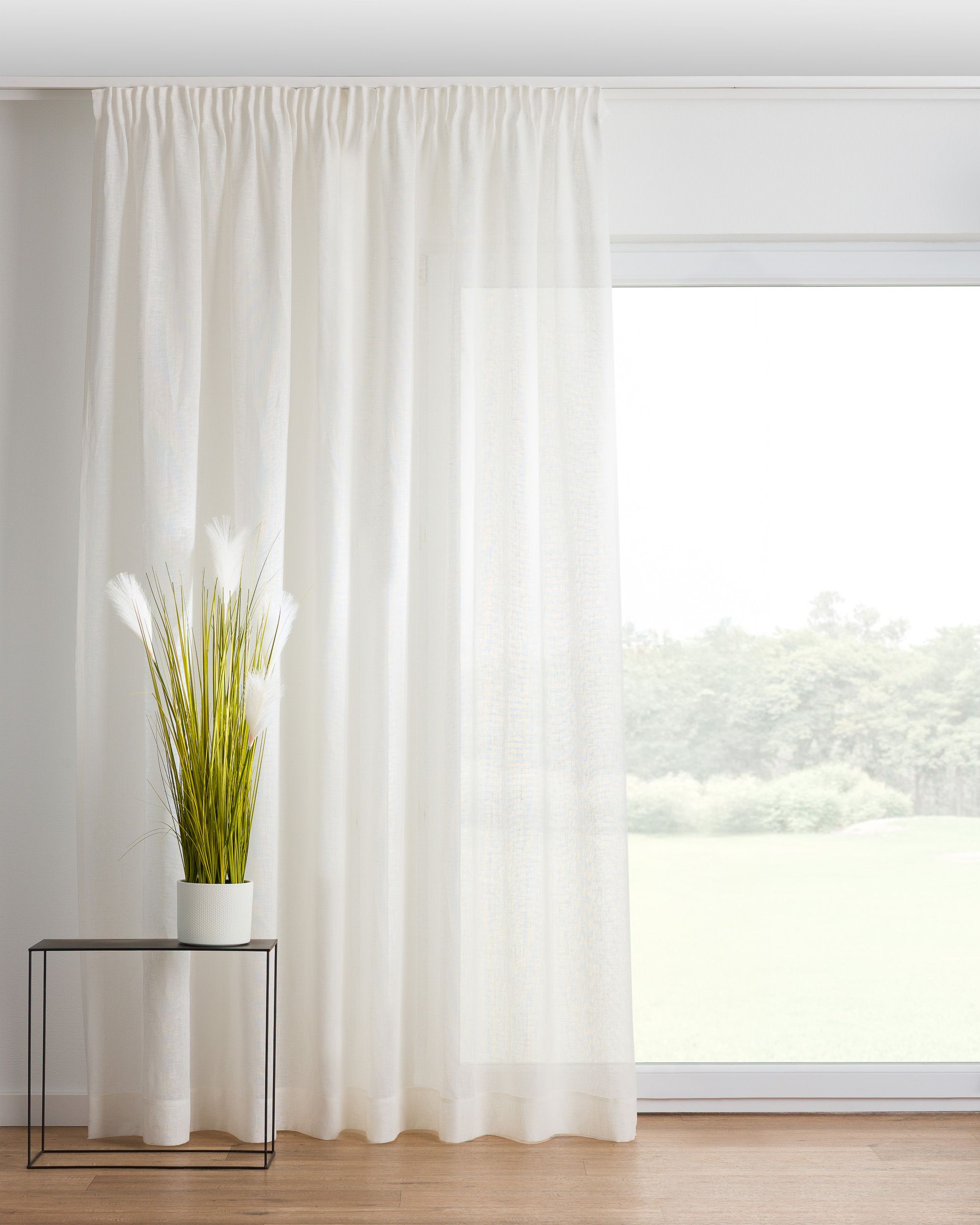 Pencil pleat curtain product colour white fabric semi-sheer, structured, linen