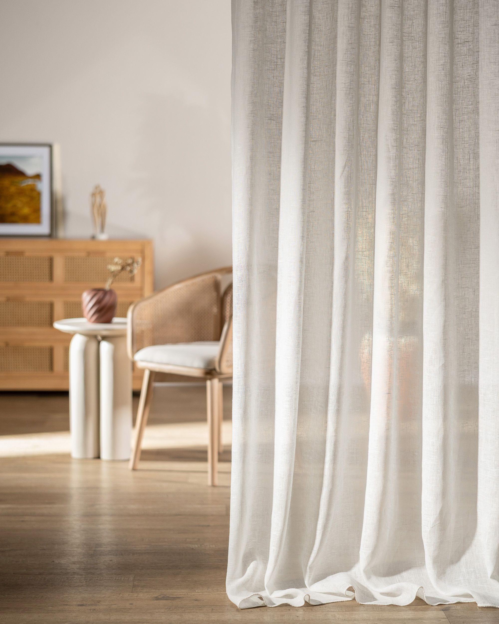 Pencil pleat curtain product colour white fabric semi-sheer, structured, linen (hover)