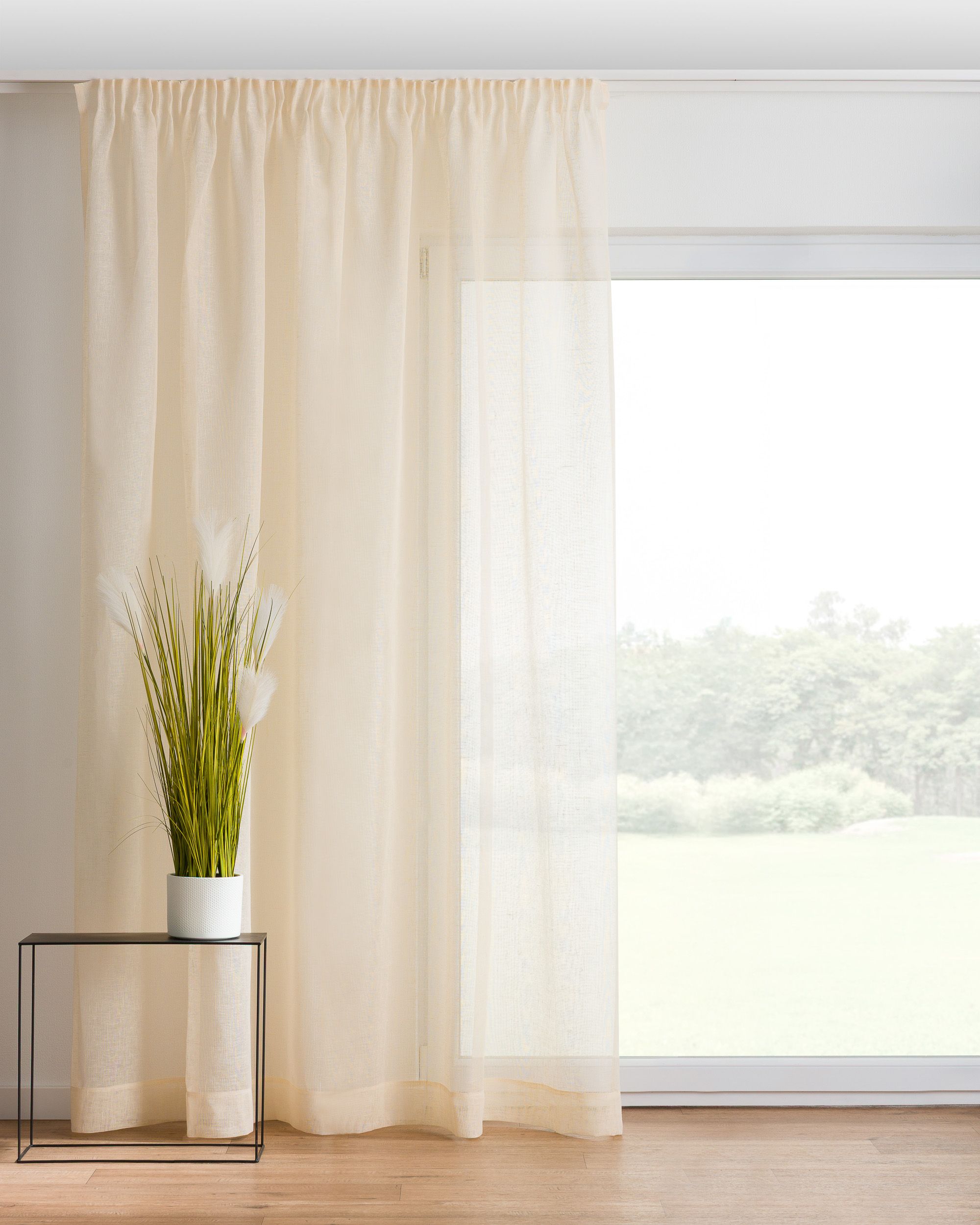 Pencil pleat curtain product colour cream fabric semi-sheer, structured, linen