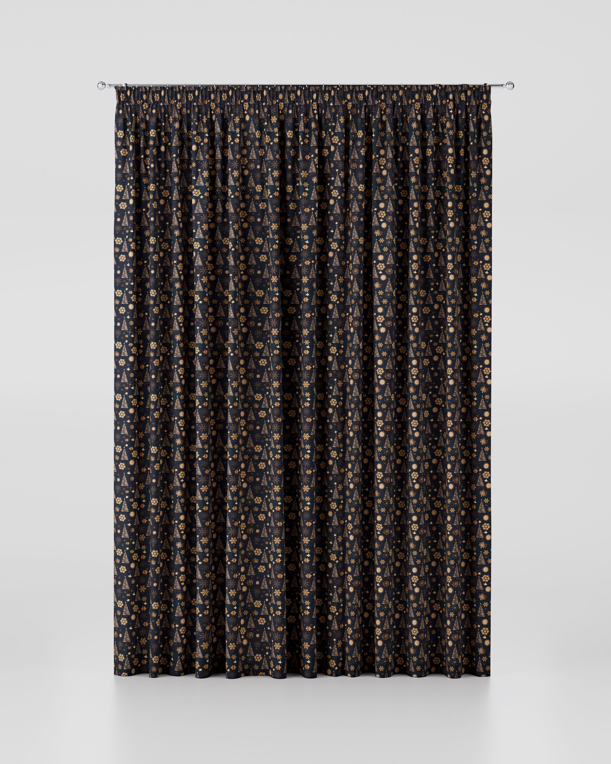 Pencil pleat curtain product colour navy blue fabric patterned