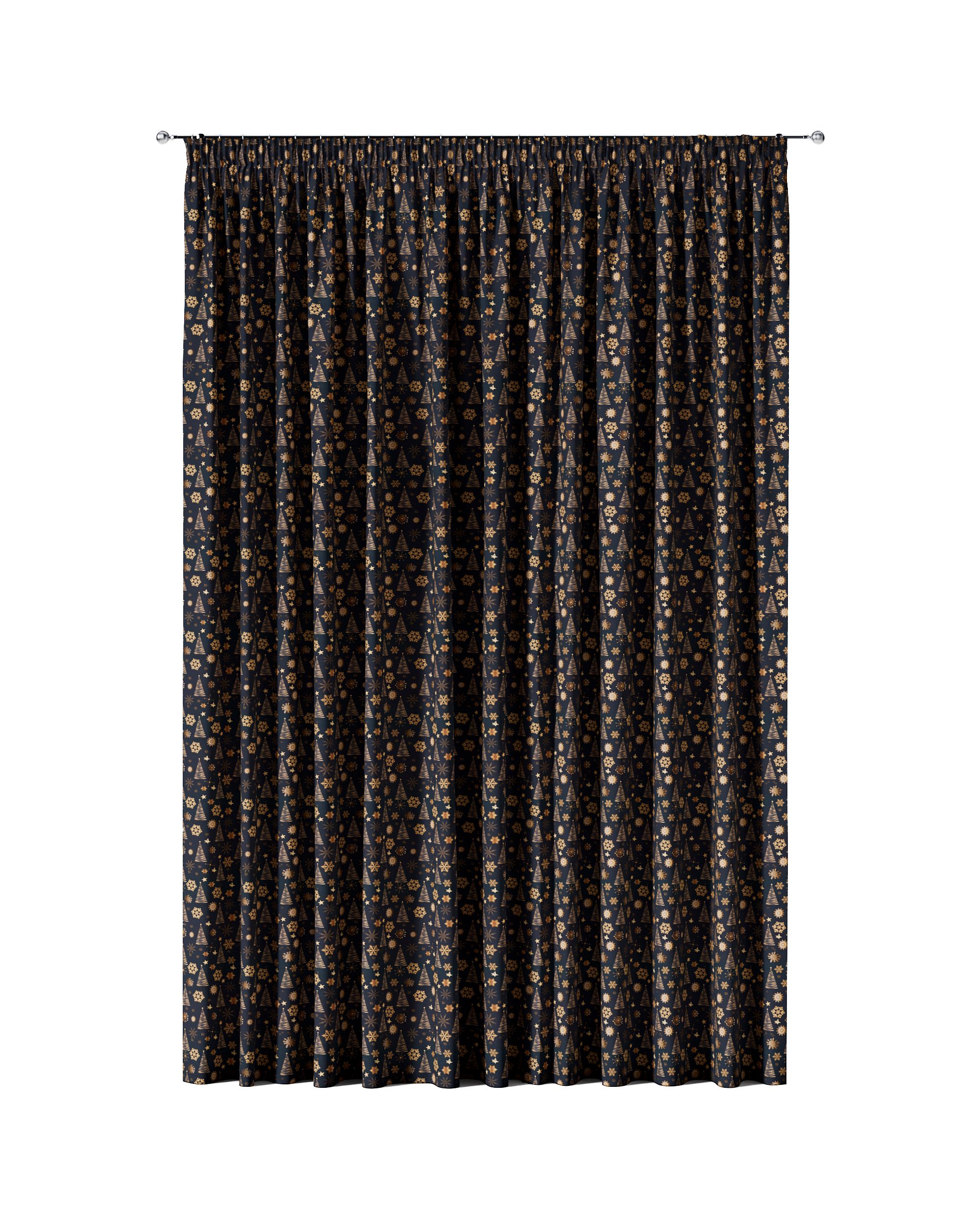 Pencil pleat curtain product colour navy blue fabric patterned (hover)