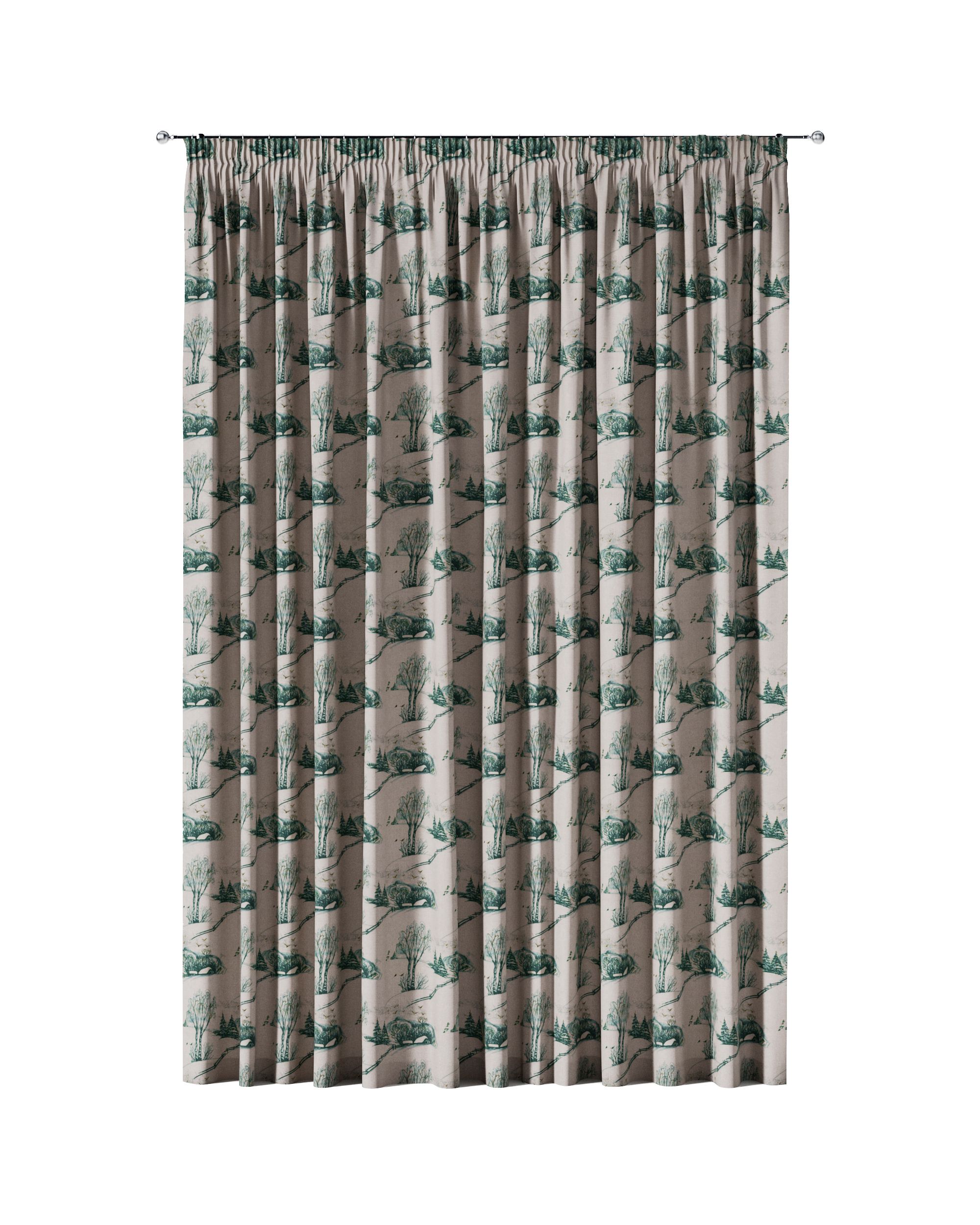Pencil pleat curtain product colour white fabric patterned (hover)