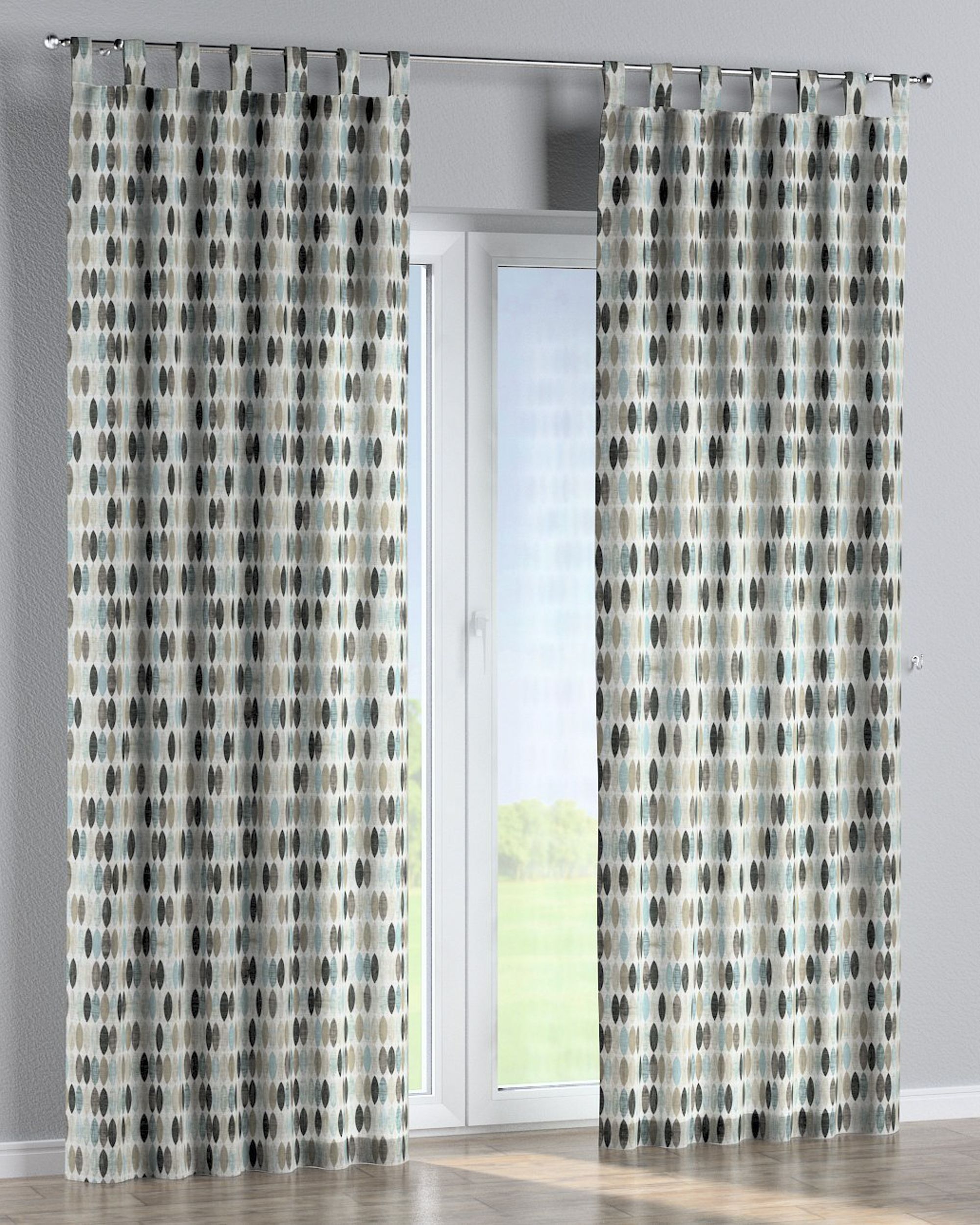 Tab top curtain product colour beige fabric patterned