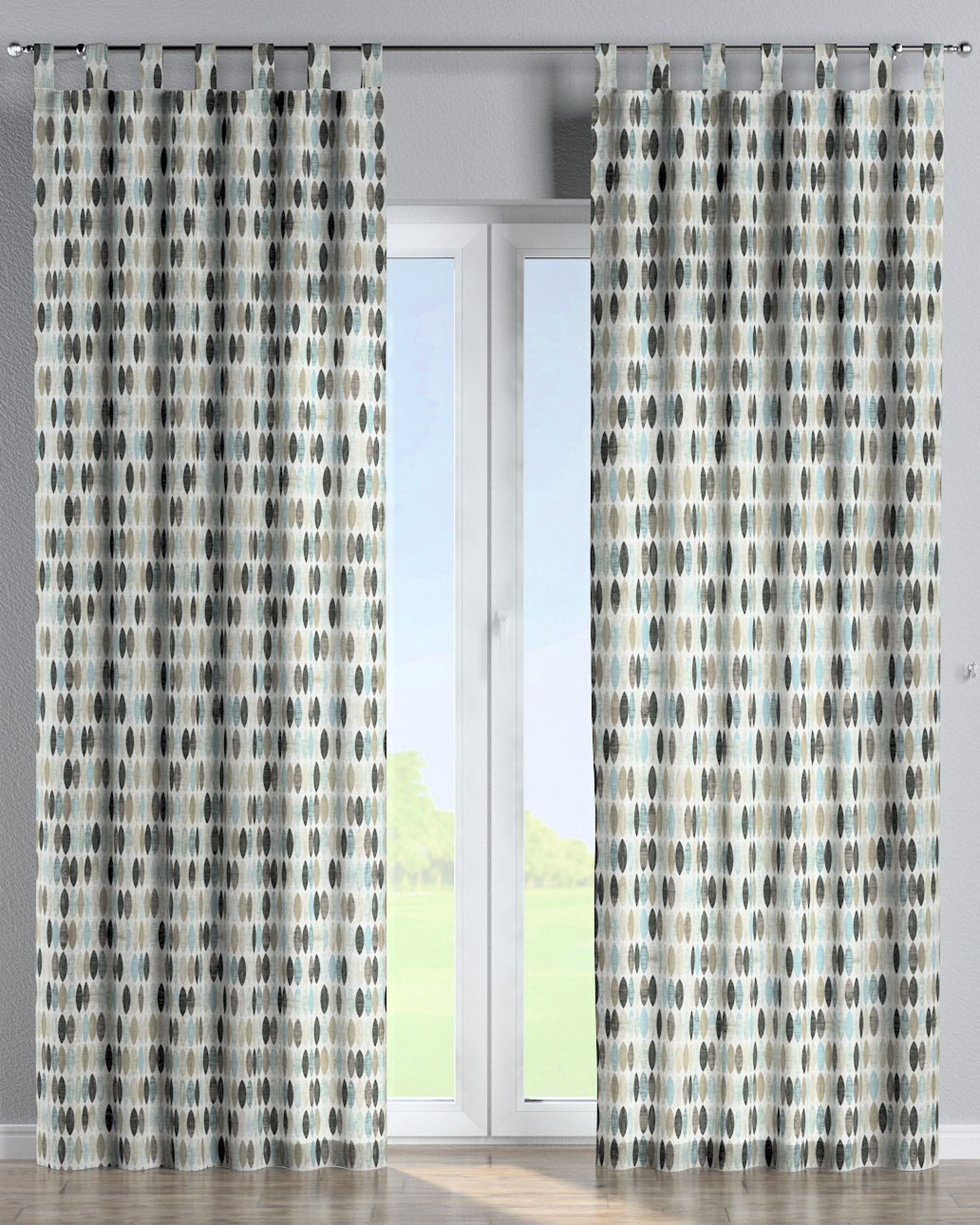 Tab top curtain product colour beige fabric patterned (hover)