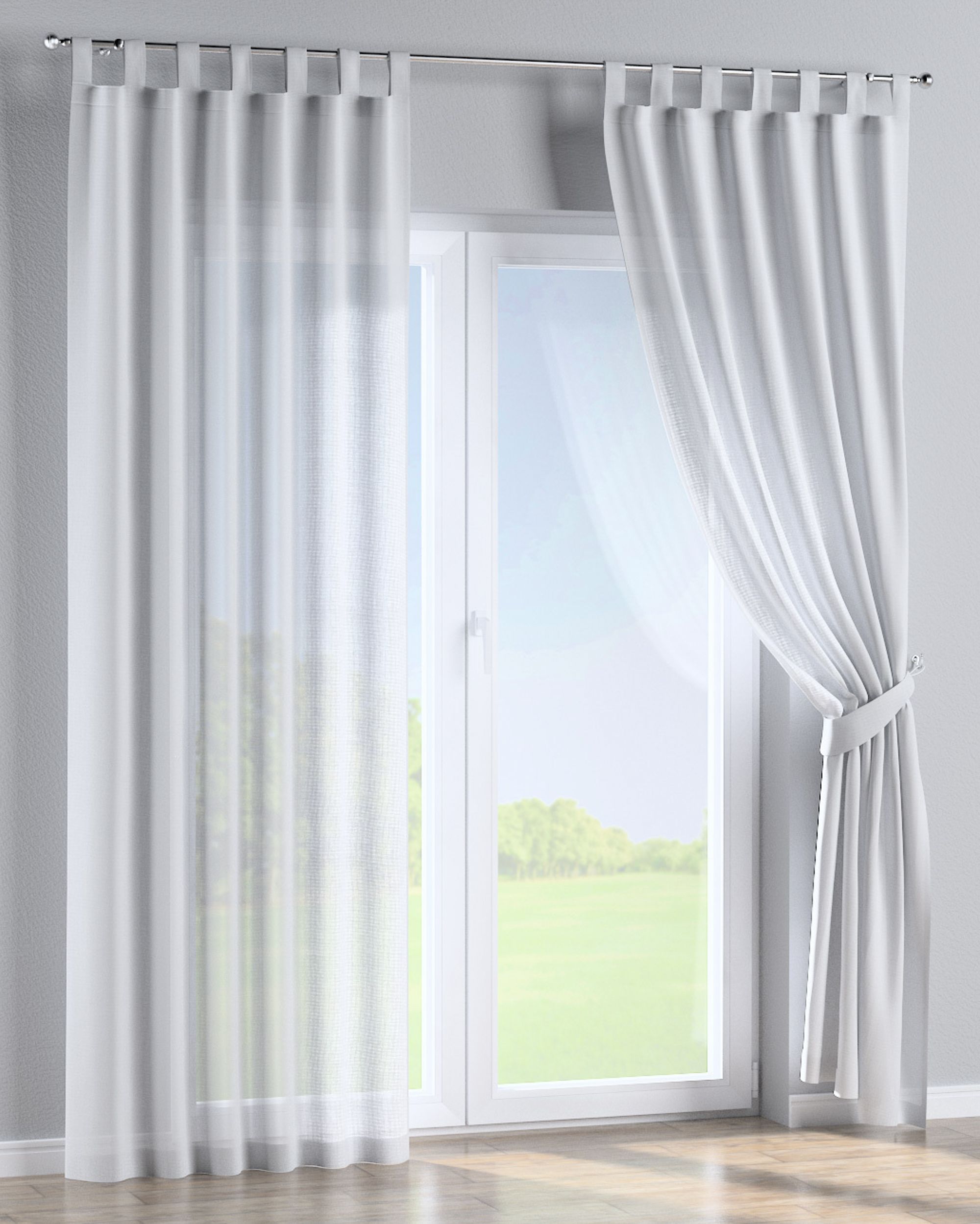 Tab top curtain product colour white fabric semi-sheer, structured (hover)