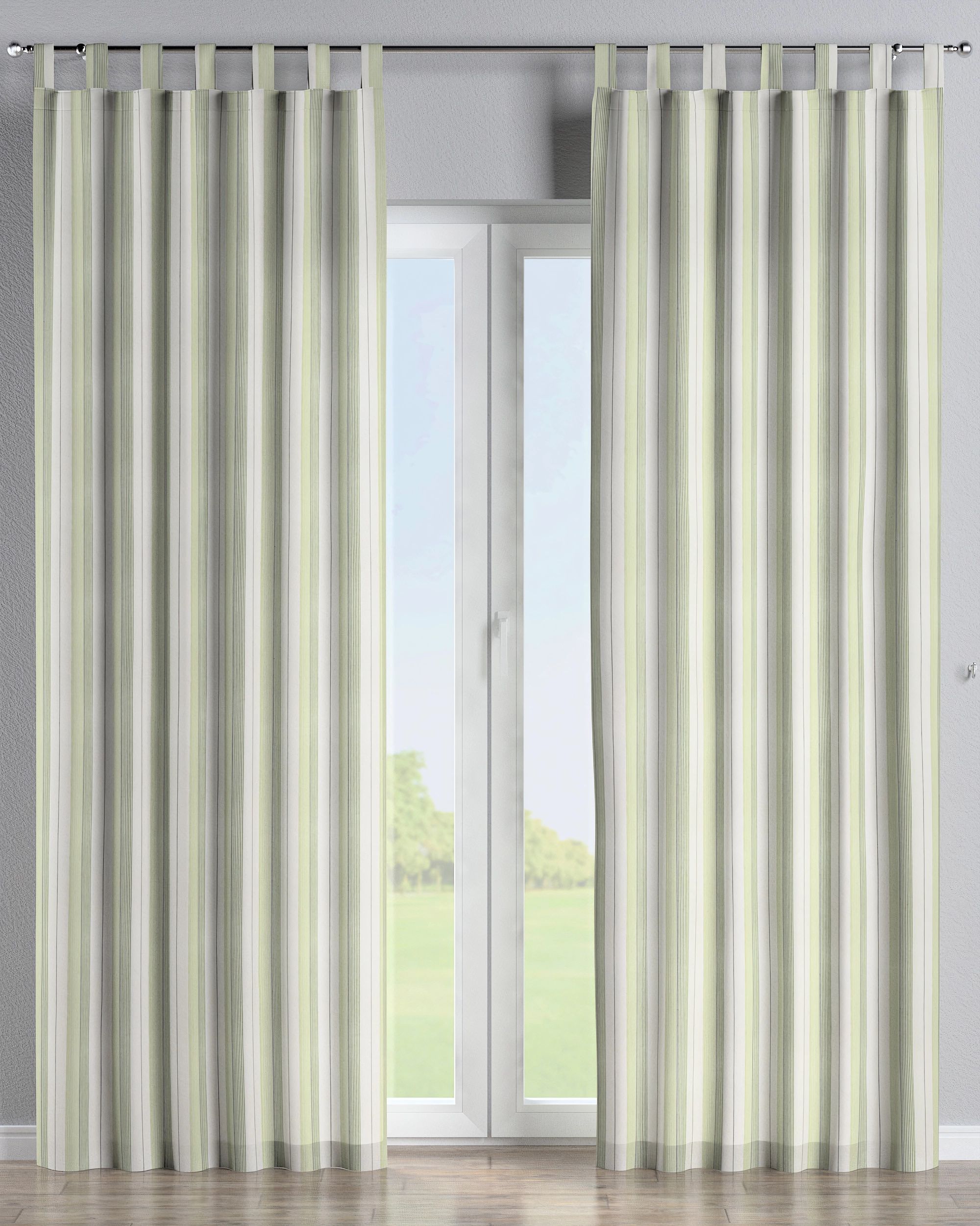 Tab top curtain product colour green fabric structured, patterned
