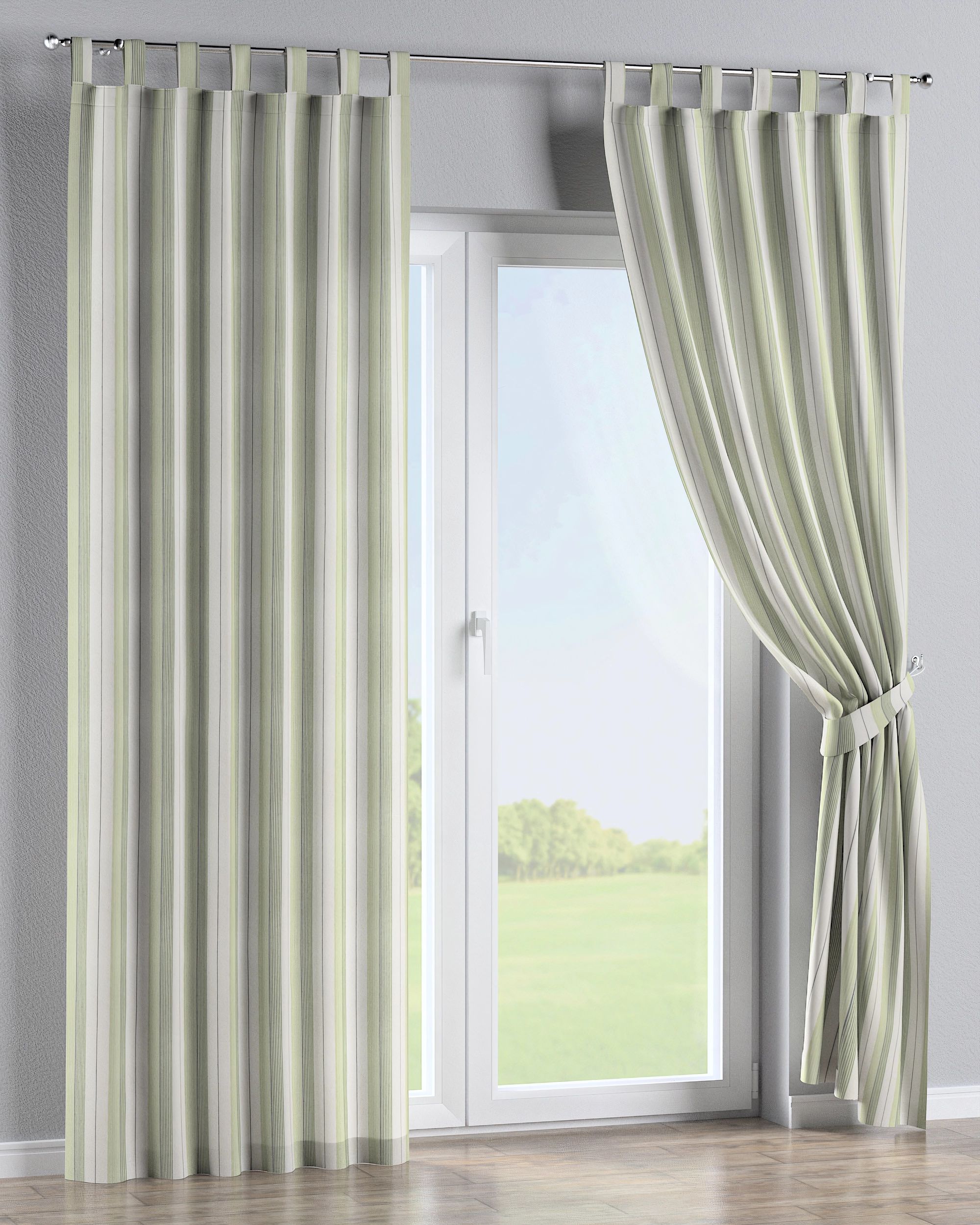 Tab top curtain product colour green fabric structured, patterned (hover)