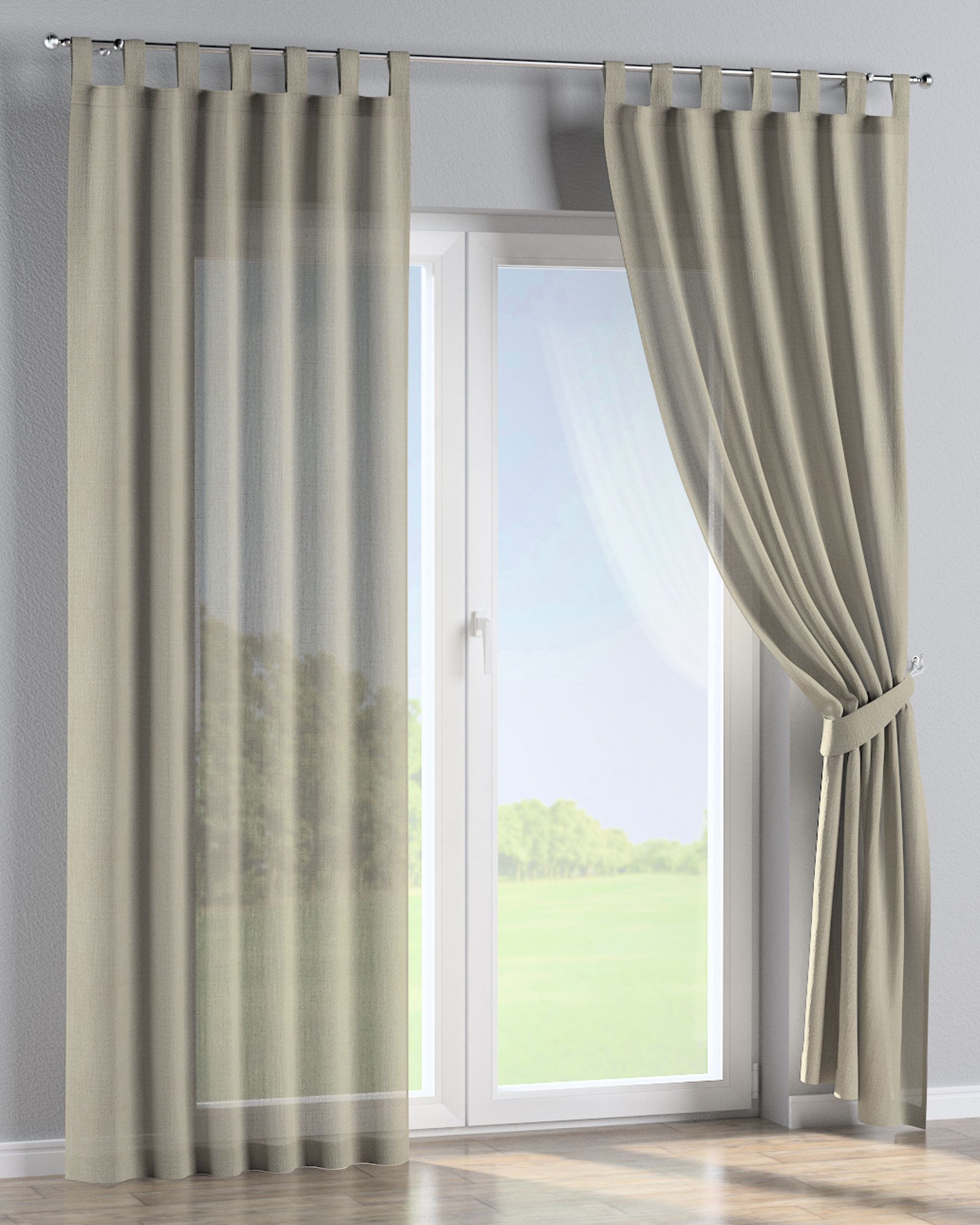 Tab top curtain product colour beige fabric semi-sheer, gloss, structured (hover)