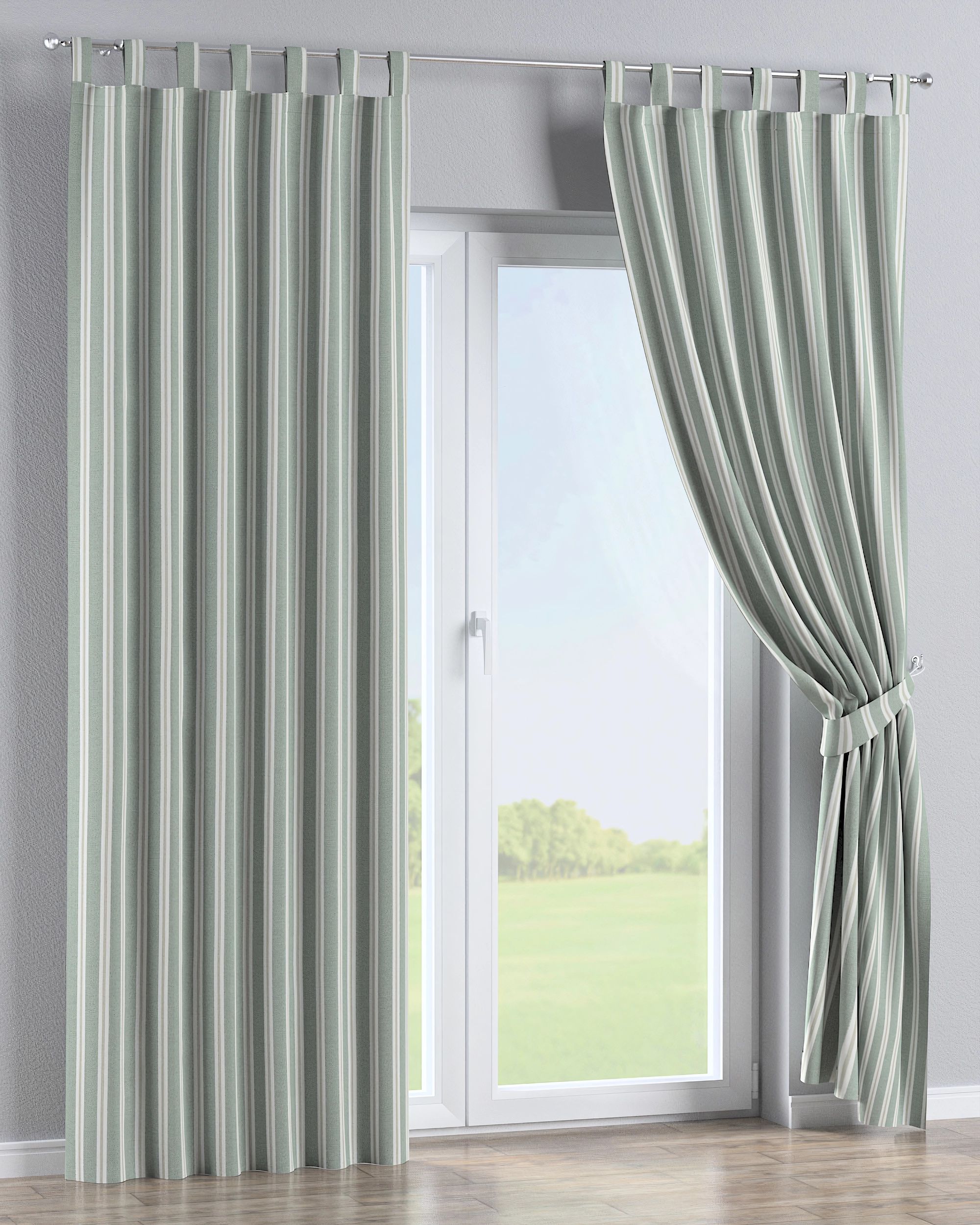 Tab top curtain product colour green fabric structured, patterned (hover)