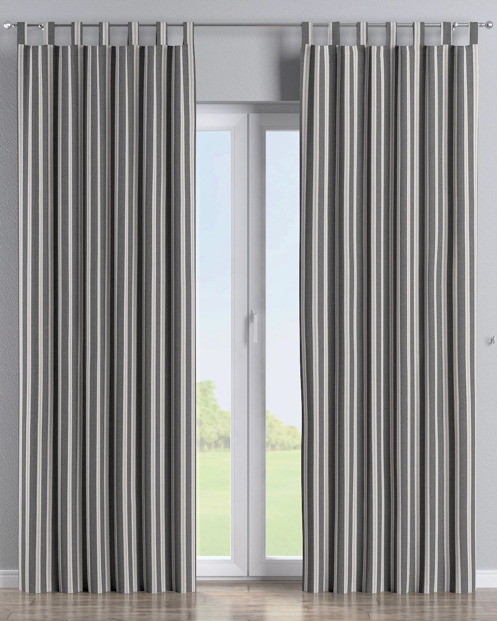 Tab top curtain product colour black fabric structured, patterned