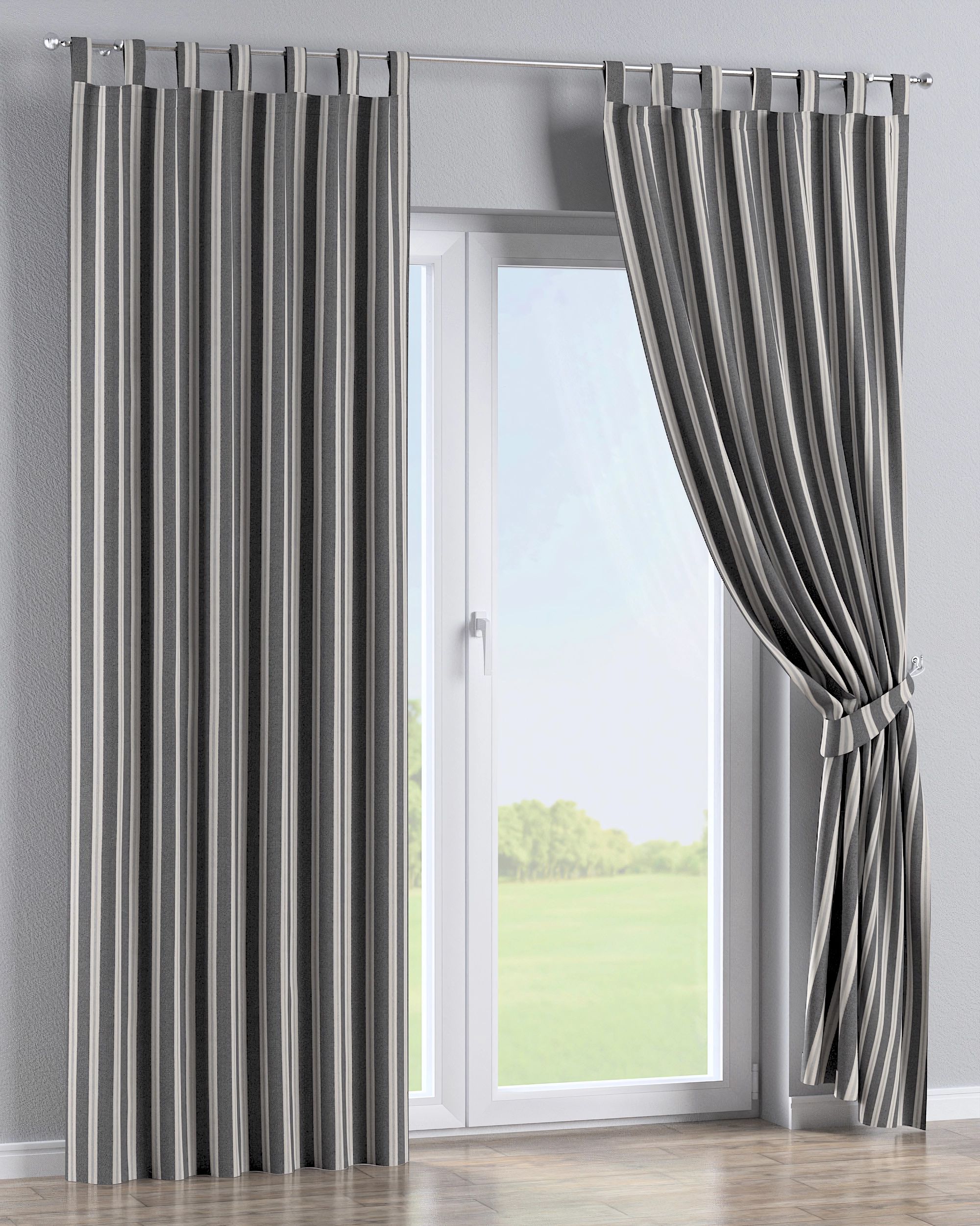 Tab top curtain product colour black fabric structured, patterned (hover)