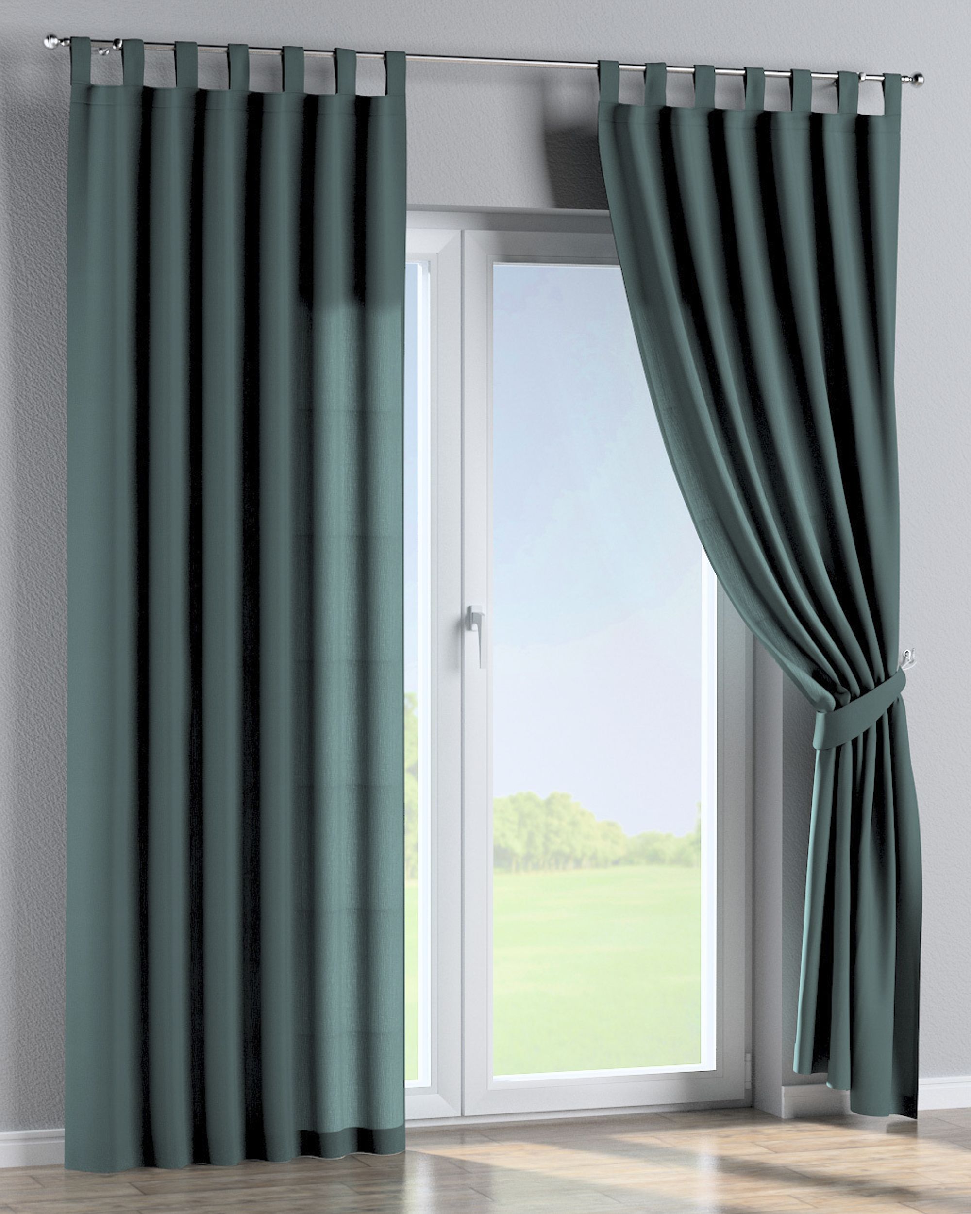 Tab top curtain product colour green fabric semi-sheer, structured (hover)