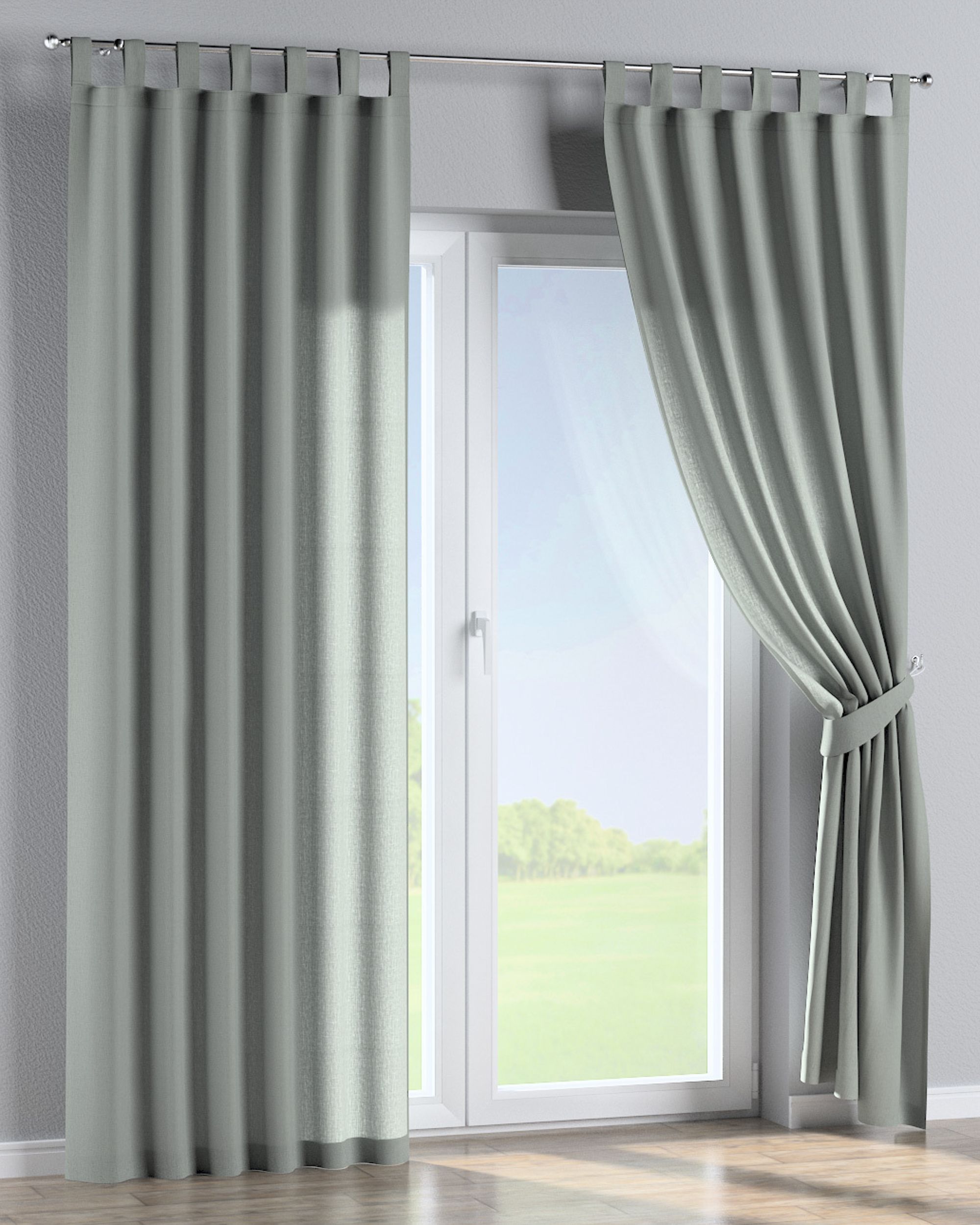 Tab top curtain product colour grey fabric semi-sheer, structured (hover)