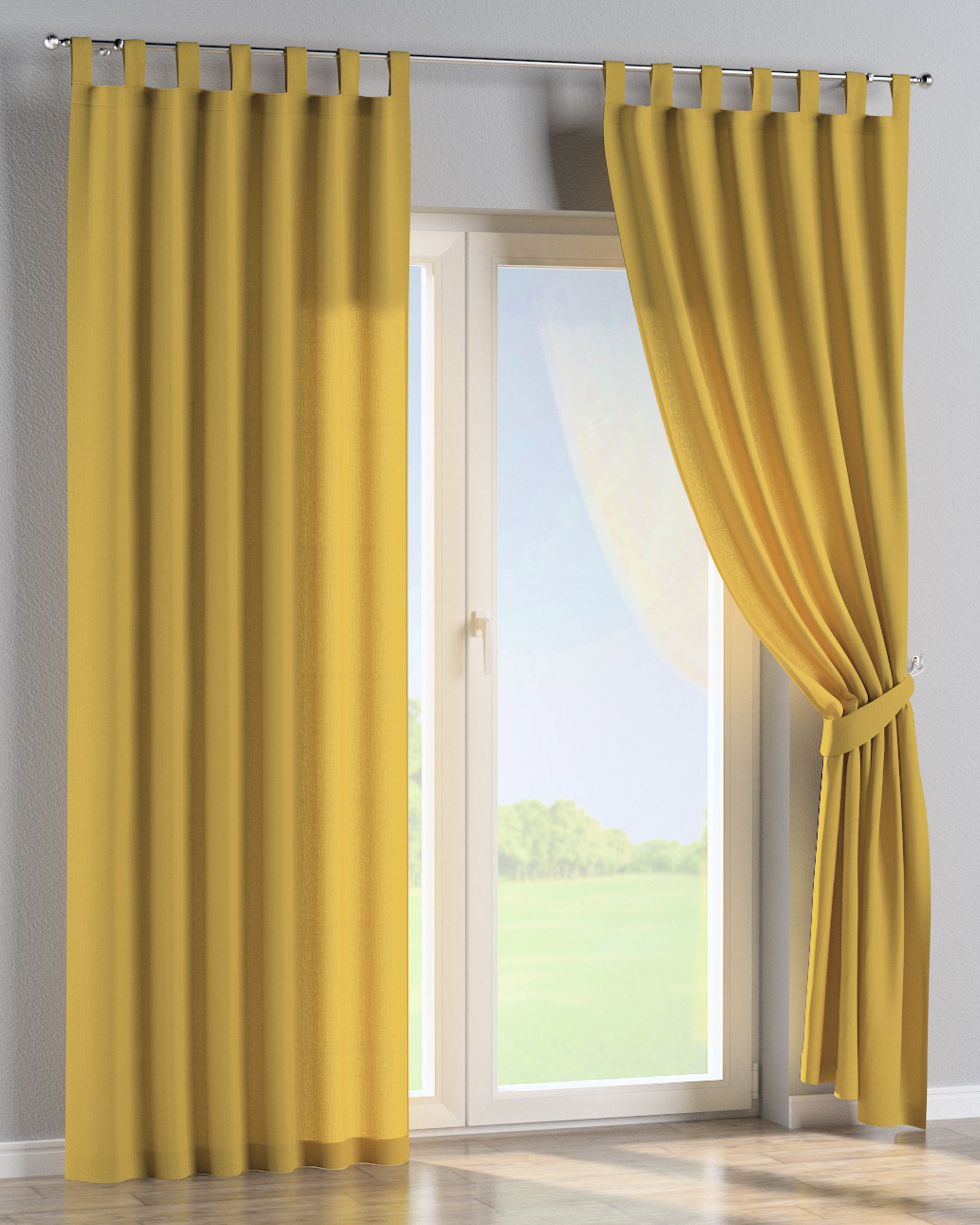 Tab top curtain product colour yellow fabric semi-sheer, structured (hover)