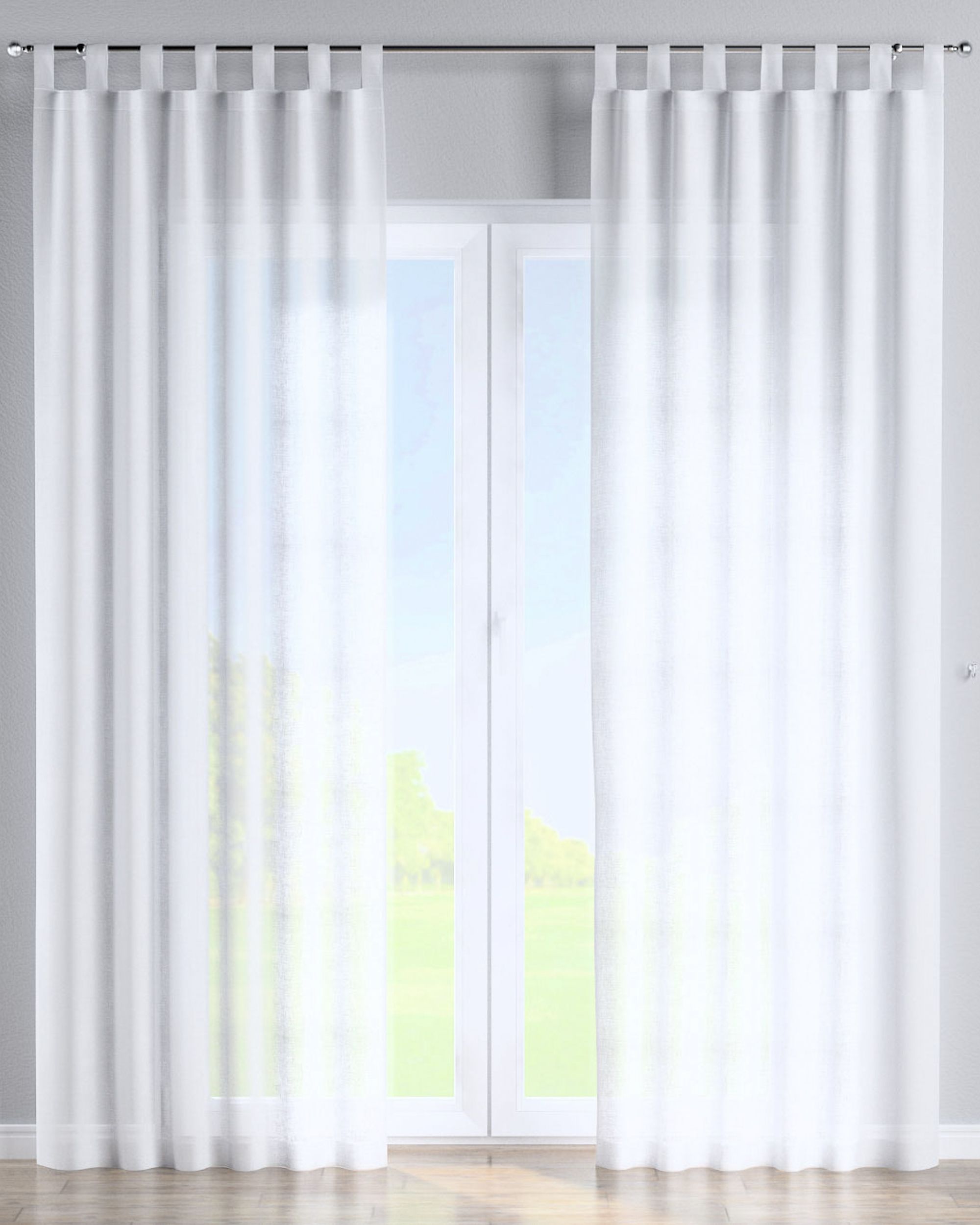 Tab top curtain product colour white fabric semi-sheer, structured
