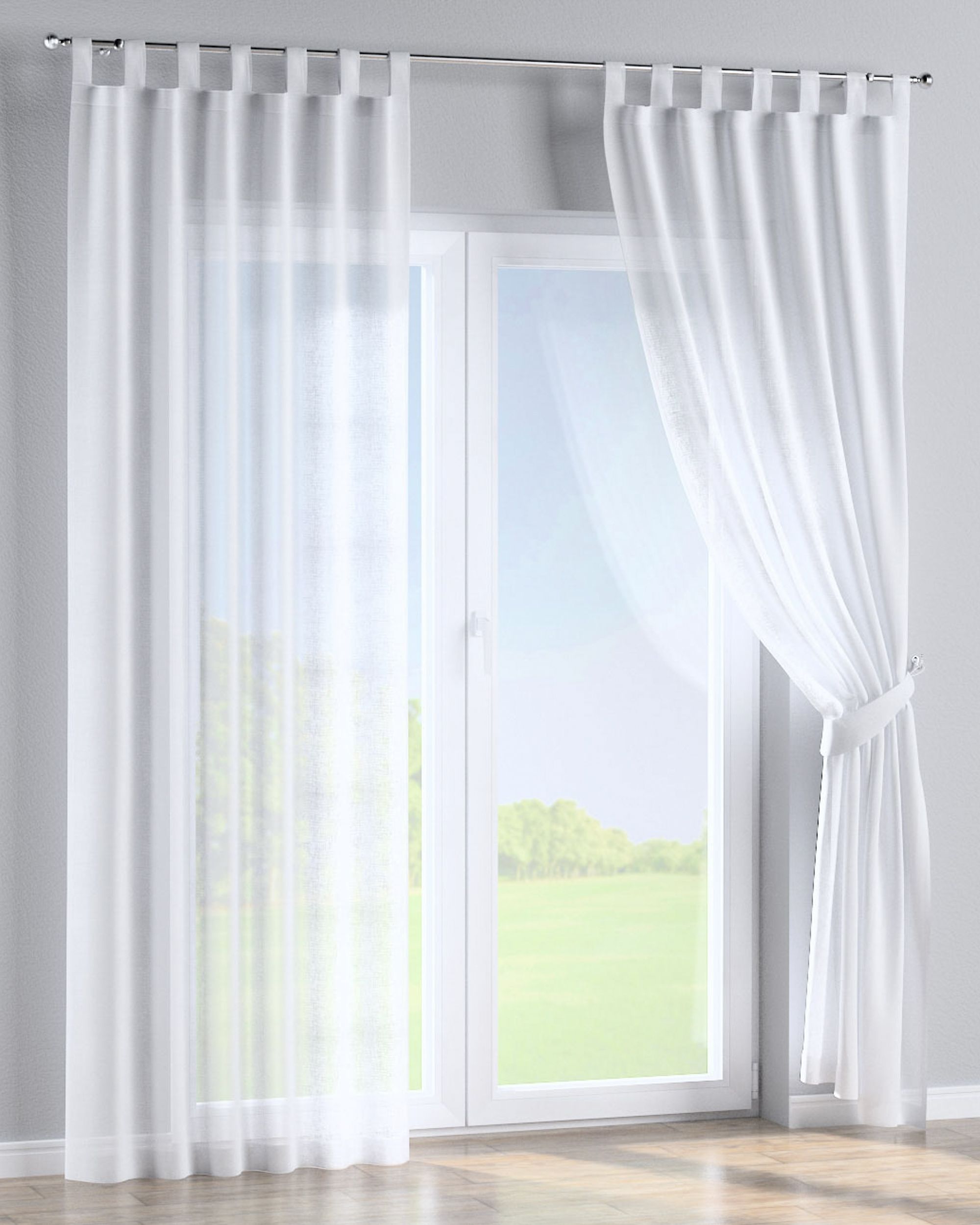 Tab top curtain product colour white fabric semi-sheer, structured (hover)