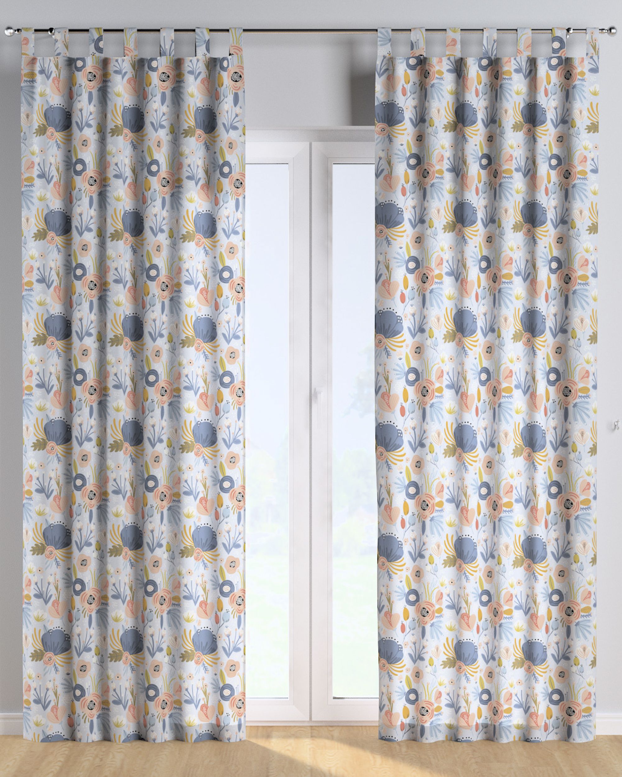Tab top curtain product colour blue fabric patterned (hover)