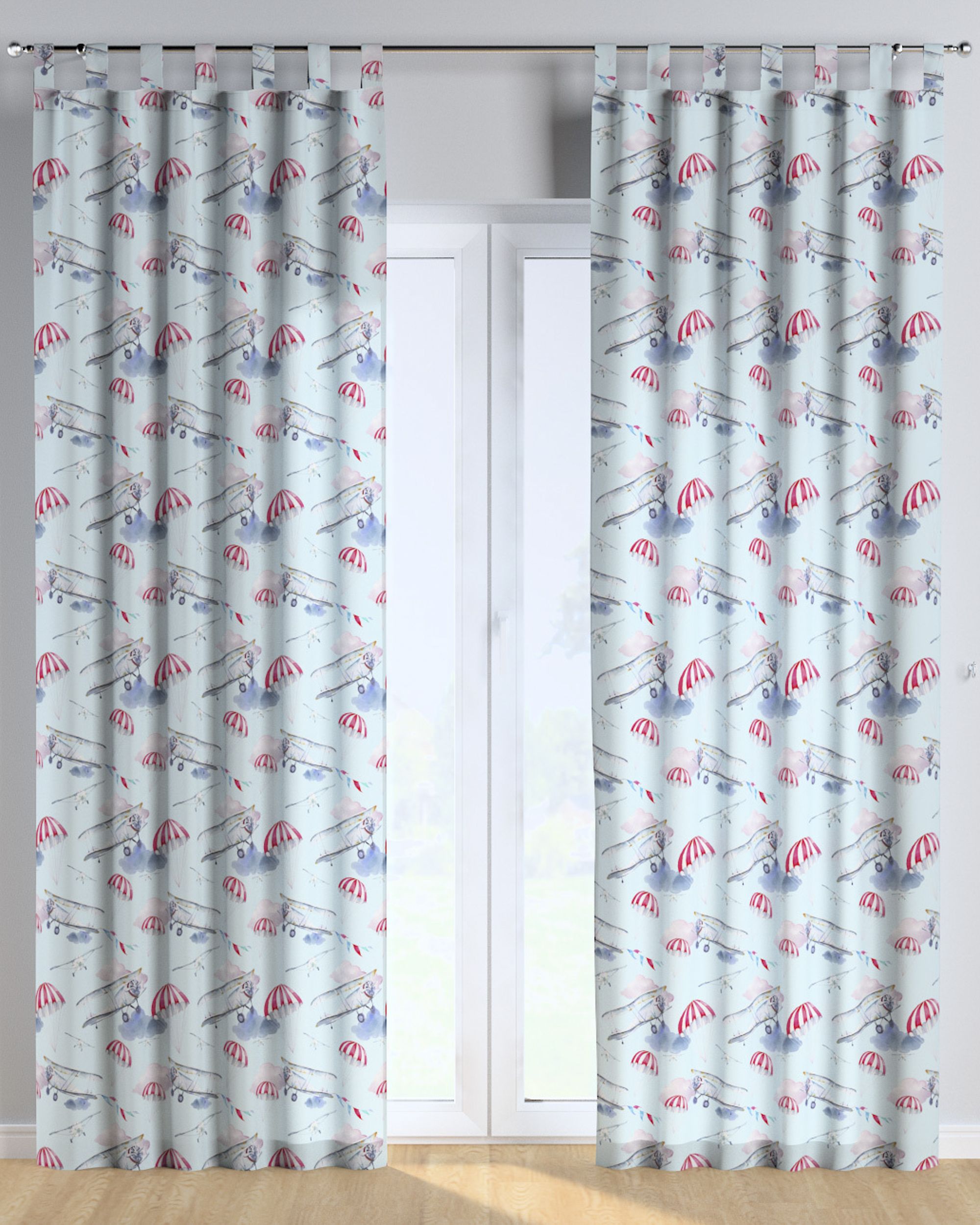 Tab top curtain product colour blue fabric patterned (hover)