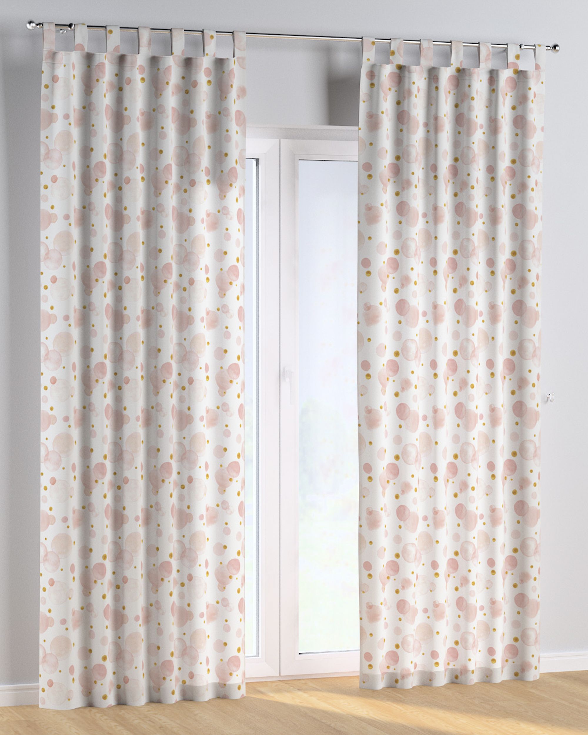 Tab top curtain product colour pink fabric patterned