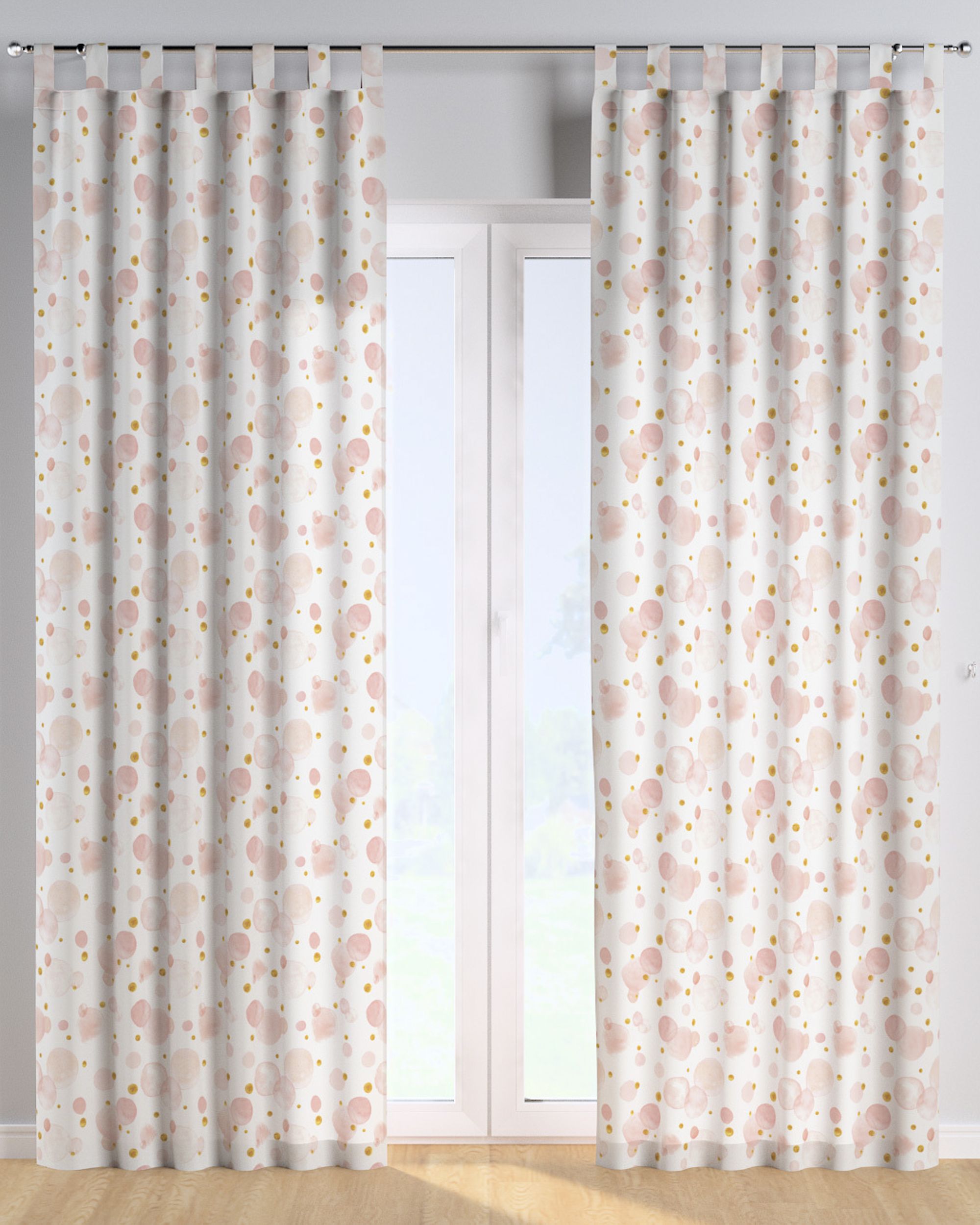 Tab top curtain product colour pink fabric patterned (hover)
