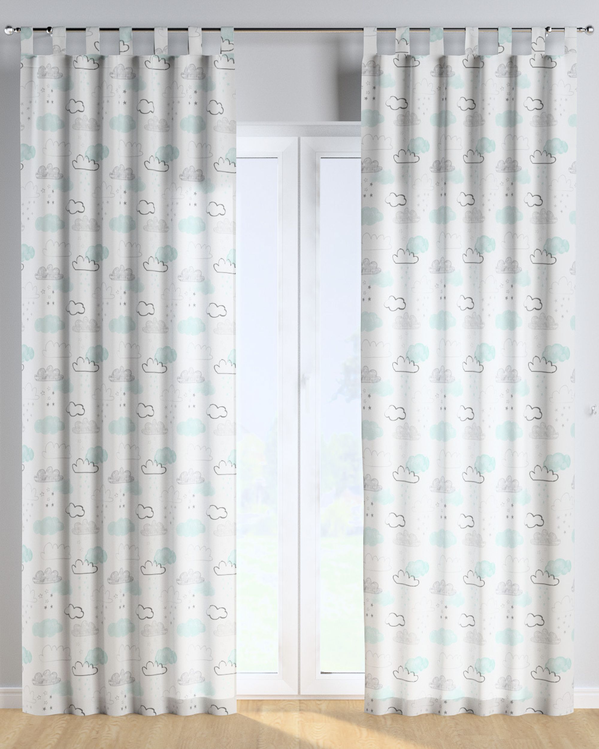 Tab top curtain product colour white fabric patterned (hover)