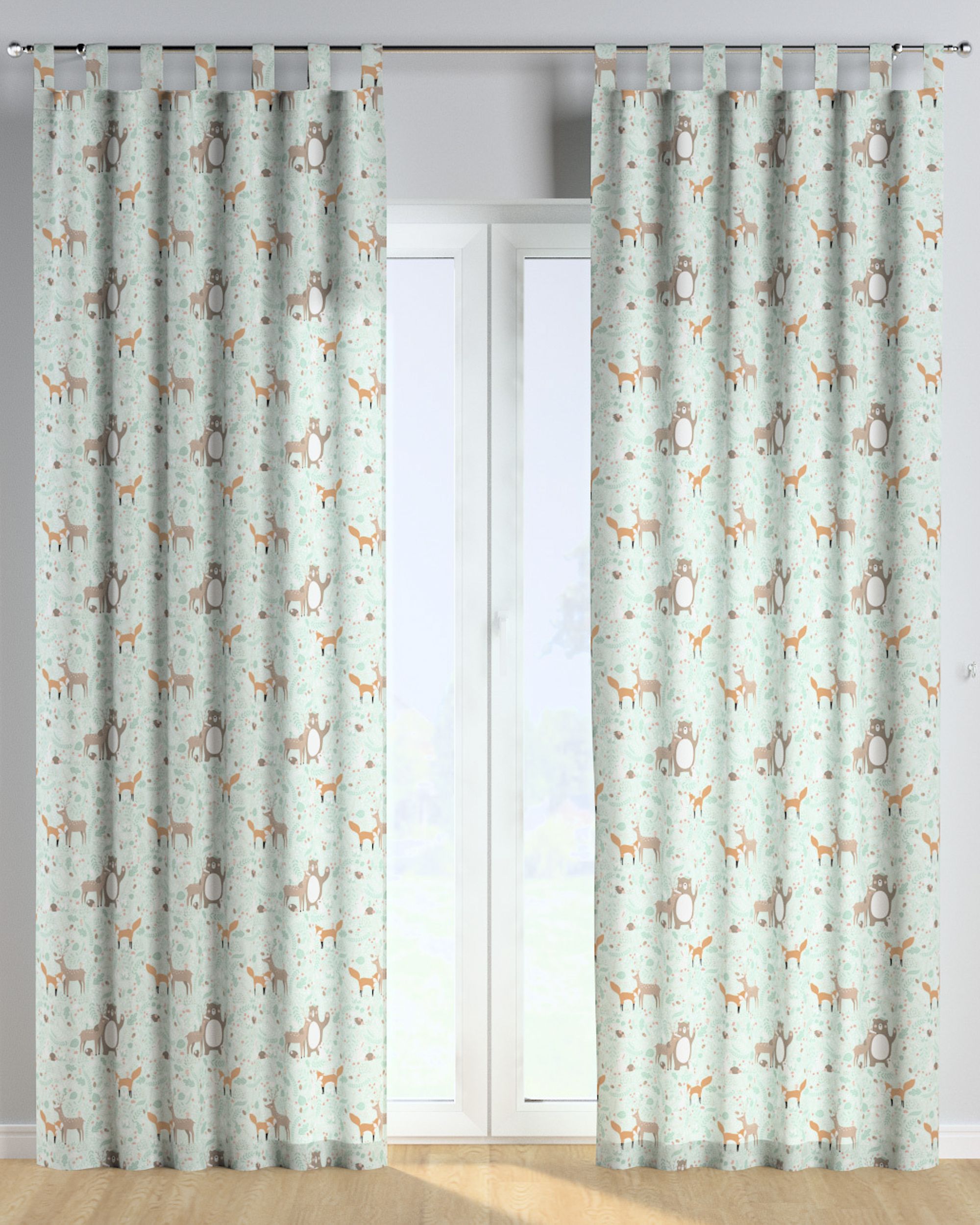 Tab top curtain product colour green fabric patterned (hover)