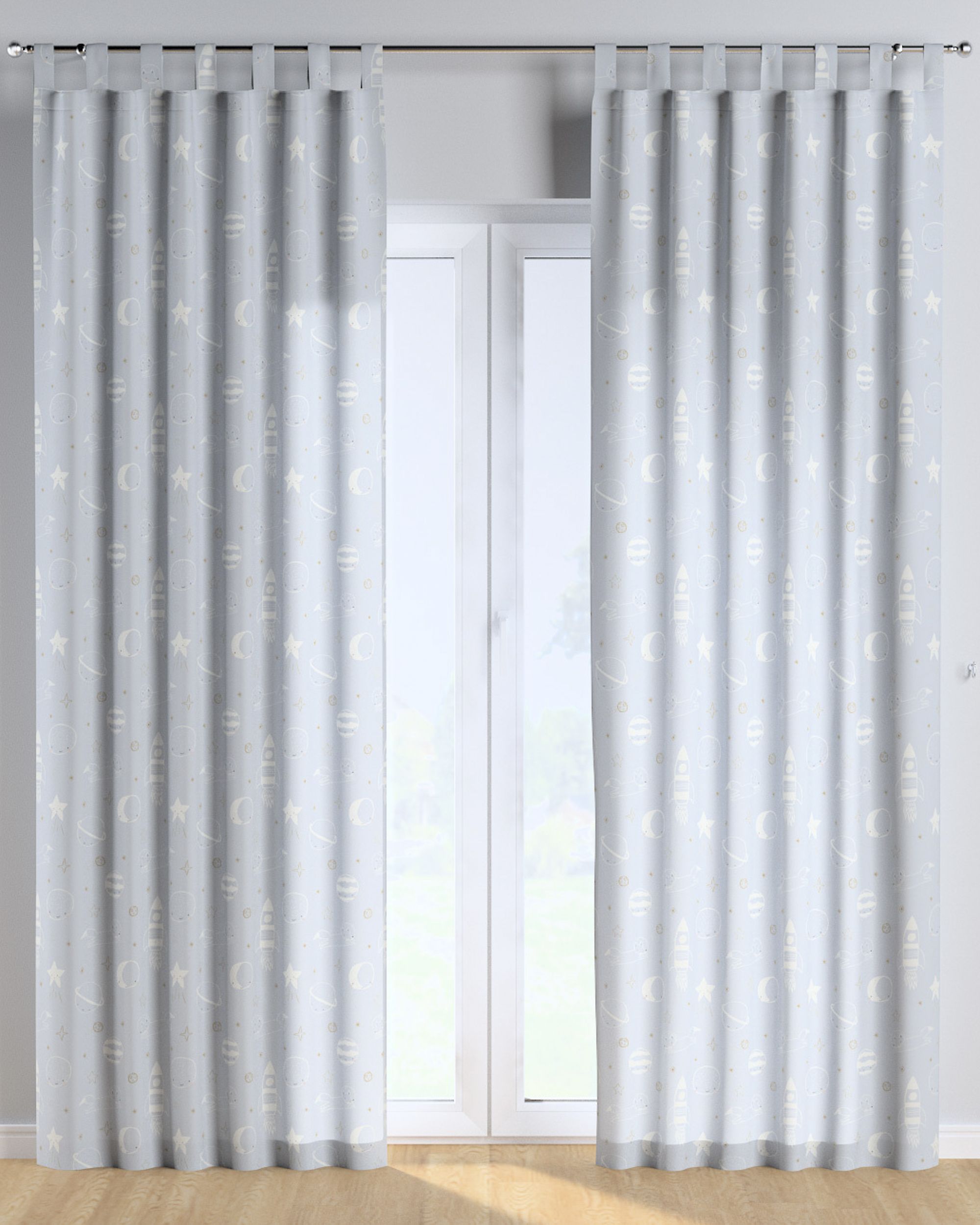 Tab top curtain product colour blue fabric patterned (hover)